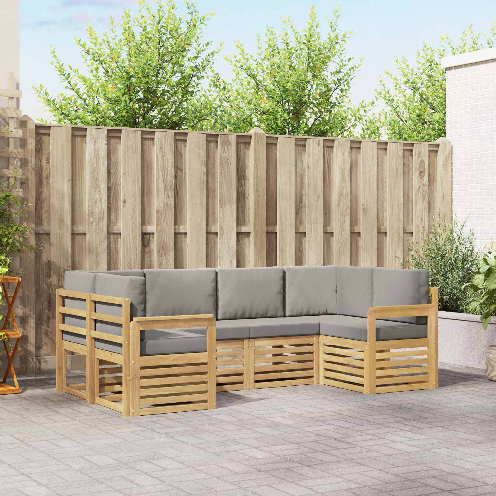 vidaXL Outdoor-Sofagarnitur 5 pcs Weiß und Hellgrau