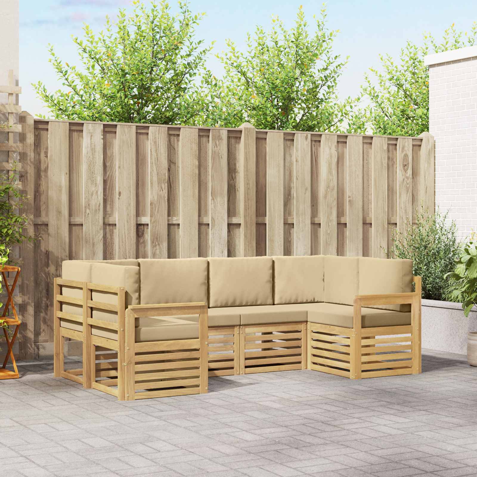 vidaXL Outdoor-Sofagarnitur 5 pcs Weiß und Beige 245 x 128,5 x 73 cm