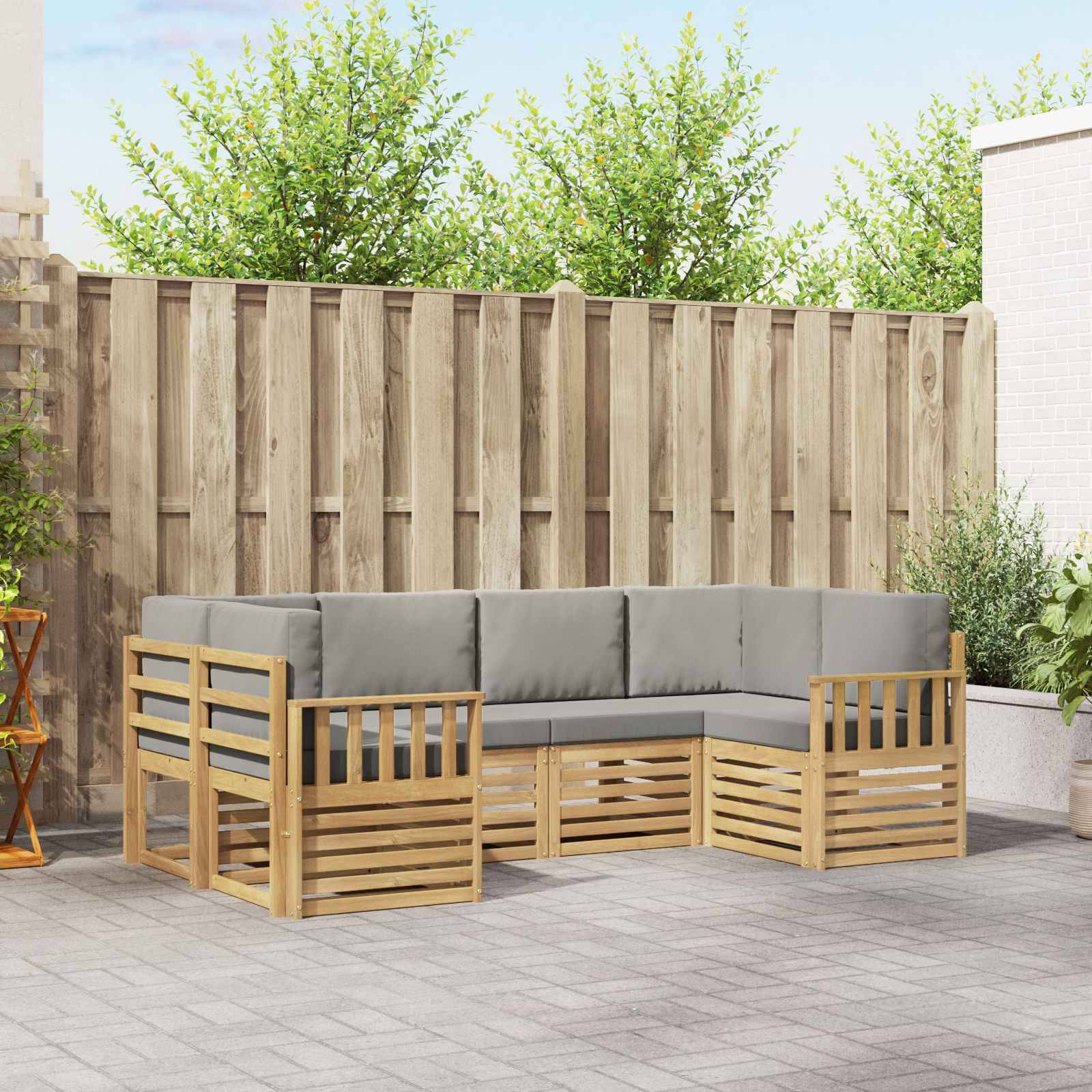 vidaXL Outdoor-Sofagarnitur 5 pcs Weiß und Hellgrau