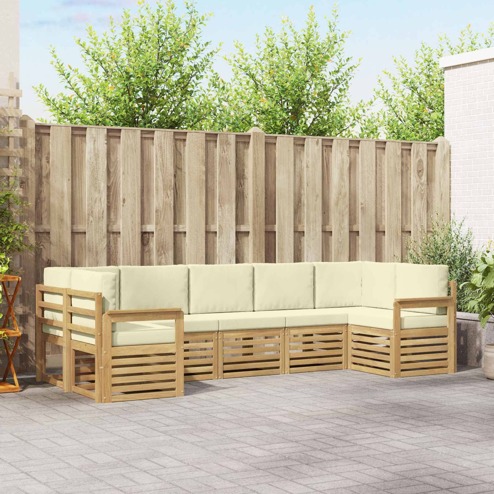 vidaXL Outdoor-Sofagarnitur 6 pcs Weiß und Creme 304 x 128,5 x 73 cm