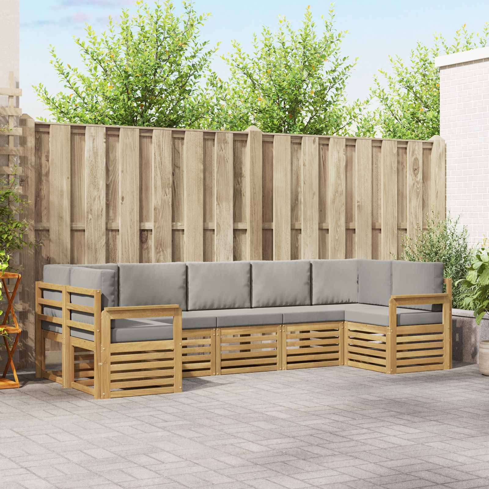 vidaXL Outdoor-Sofagarnitur 6 pcs Weiß und Hellgrau