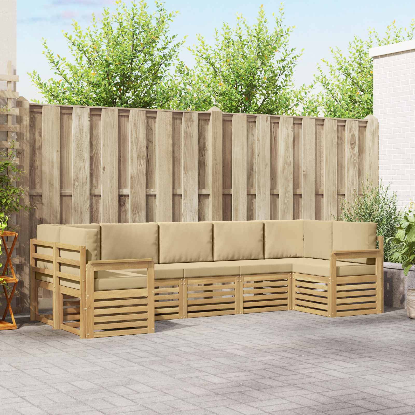 vidaXL Outdoor-Sofagarnitur 6 pcs Weiß und Beige 304 x 128,5 x 73 cm