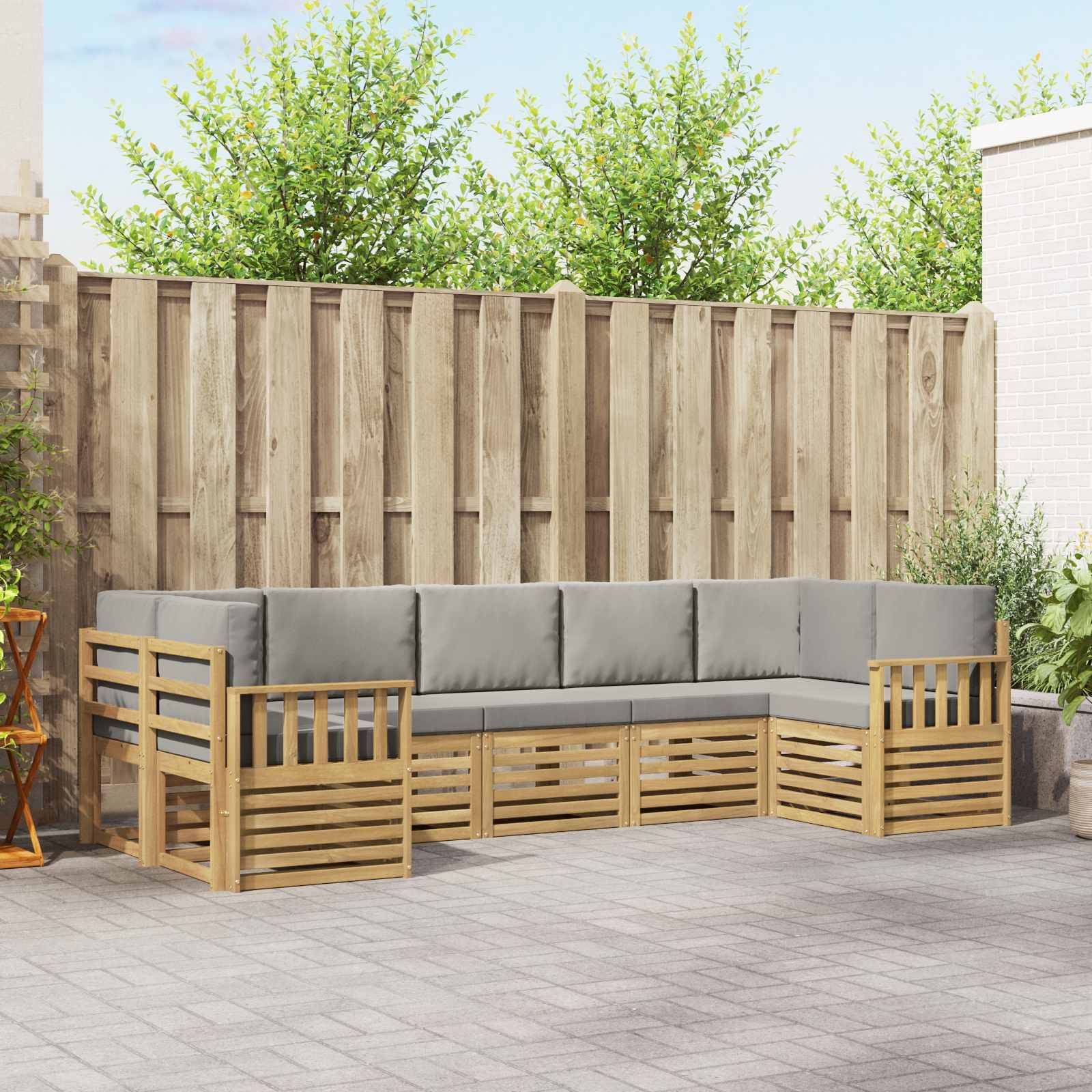 vidaXL Outdoor-Sofagarnitur 6 pcs Weiß und Hellgrau