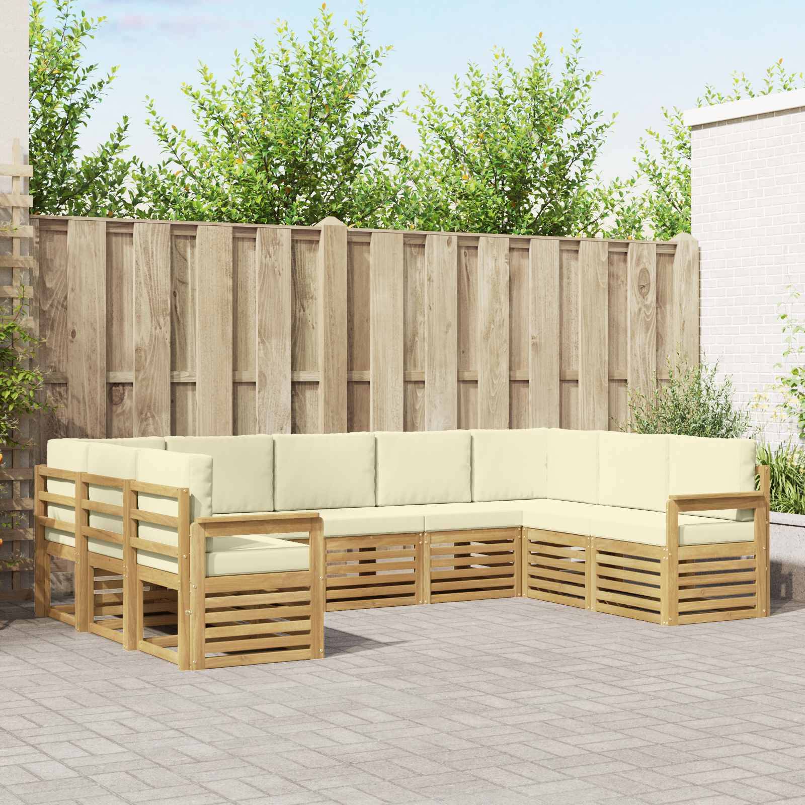 vidaXL Outdoor-Sofagarnitur 7 pcs Weiß und Creme 304 x 128,5 x 73 cm