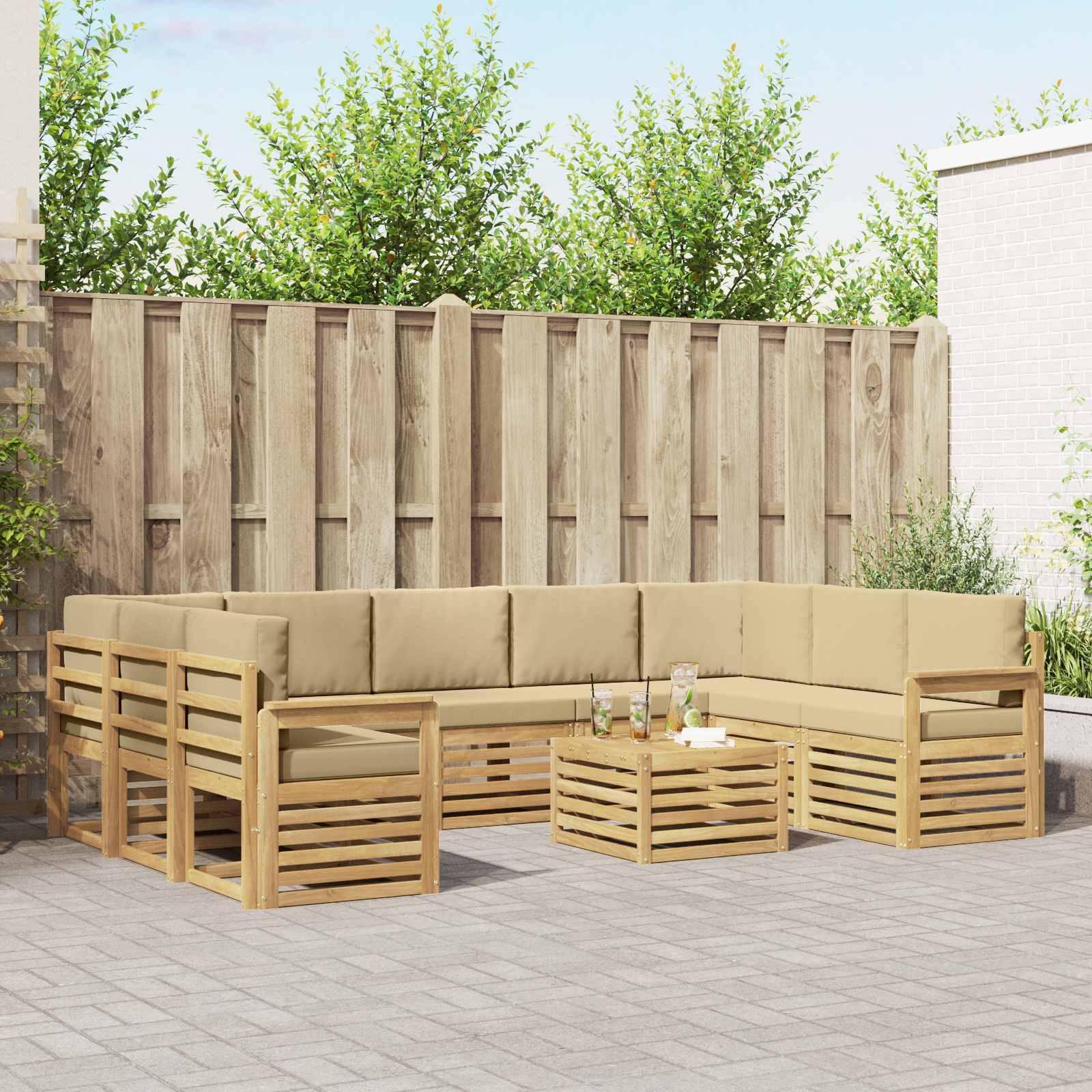 vidaXL Outdoor-Sofagarnitur 8 pcs Weiß und Beige 59 x 59 x 37 cm
