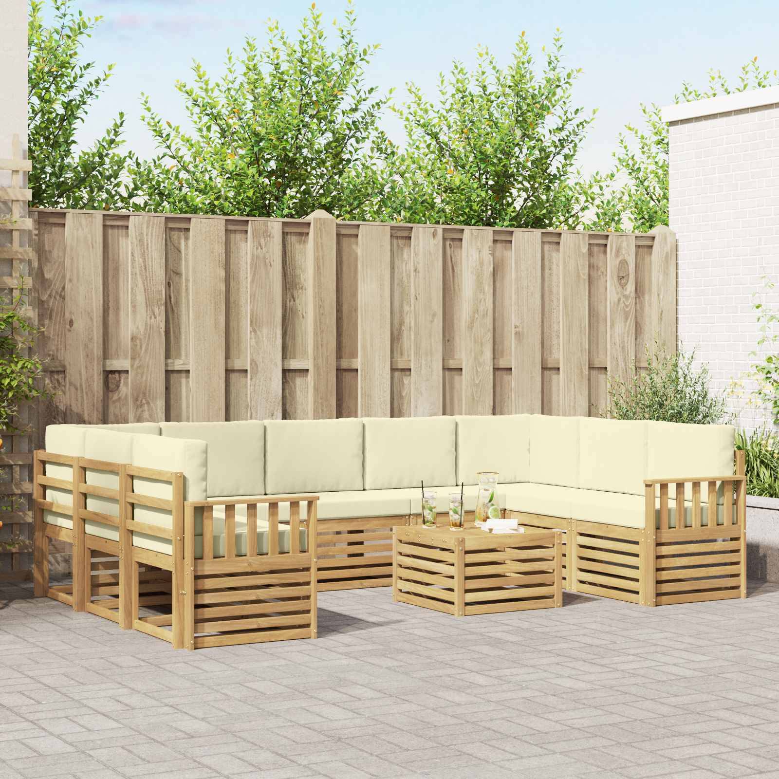 vidaXL Outdoor-Sofagarnitur 8 pcs Weiß und Creme 59 x 59 x 37 cm