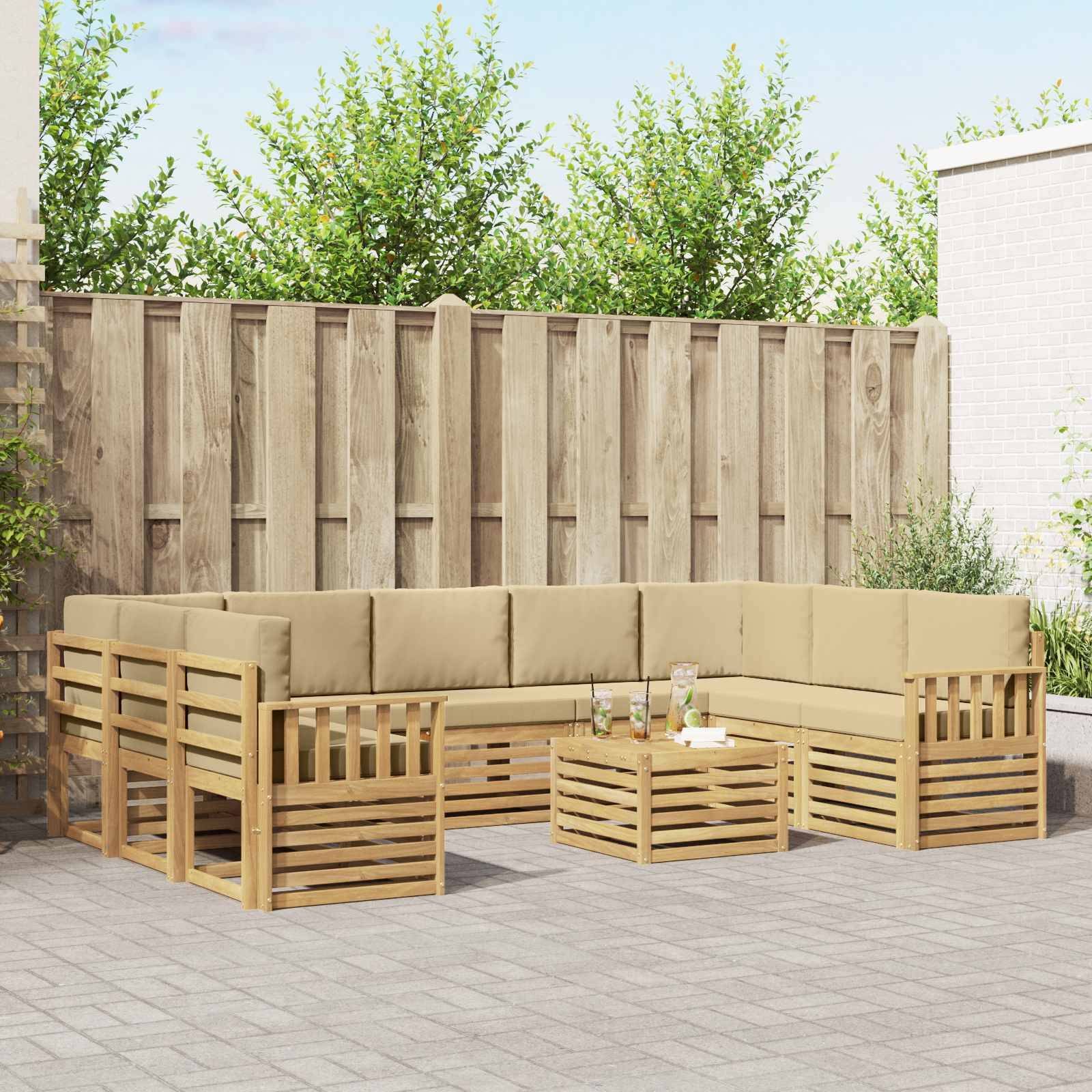 vidaXL Outdoor-Sofagarnitur 8 pcs Weiß und Beige 59 x 59 x 37 cm