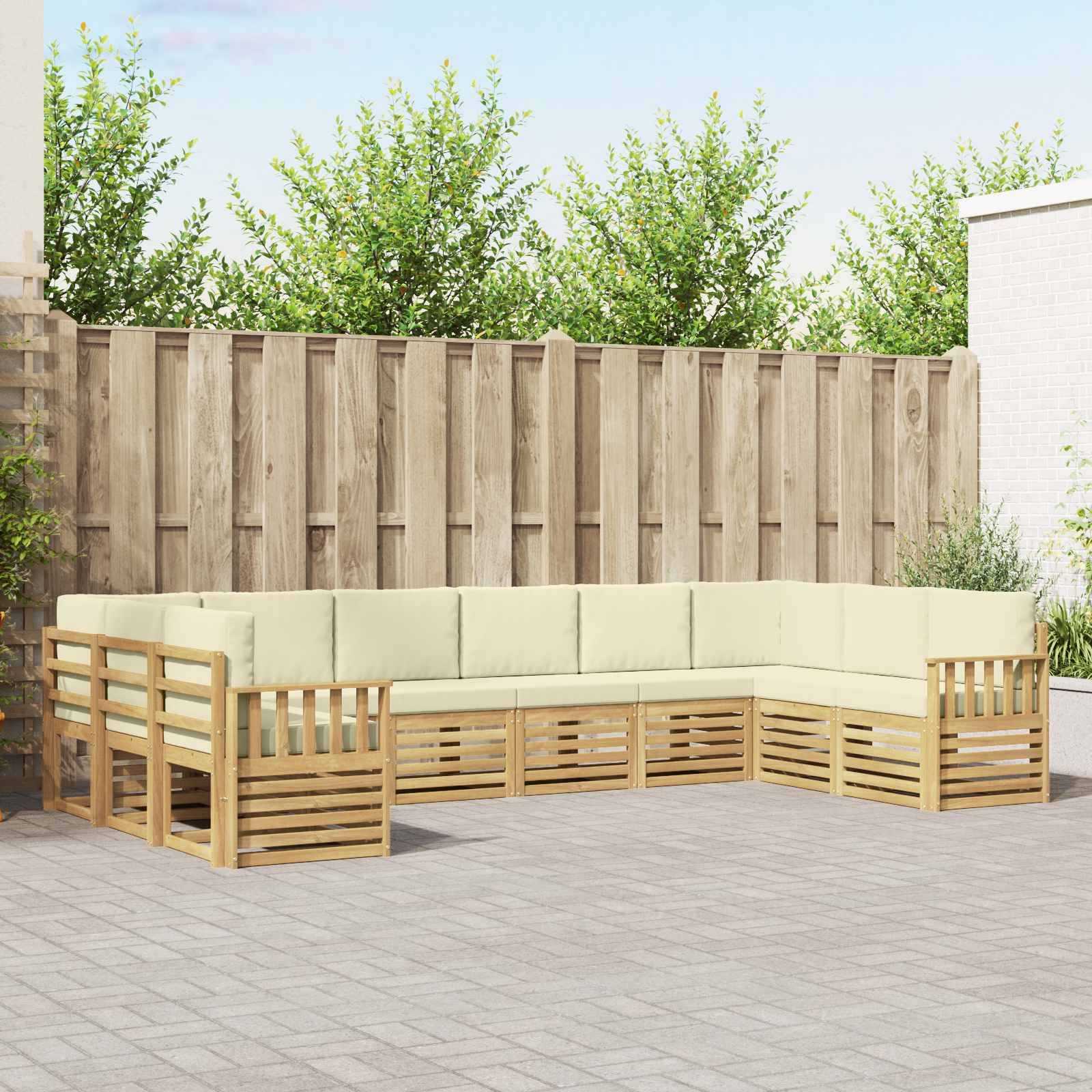 vidaXL Outdoor-Sofagarnitur 7 pcs Weiß und Creme 363 x 187,5 x 73 cm