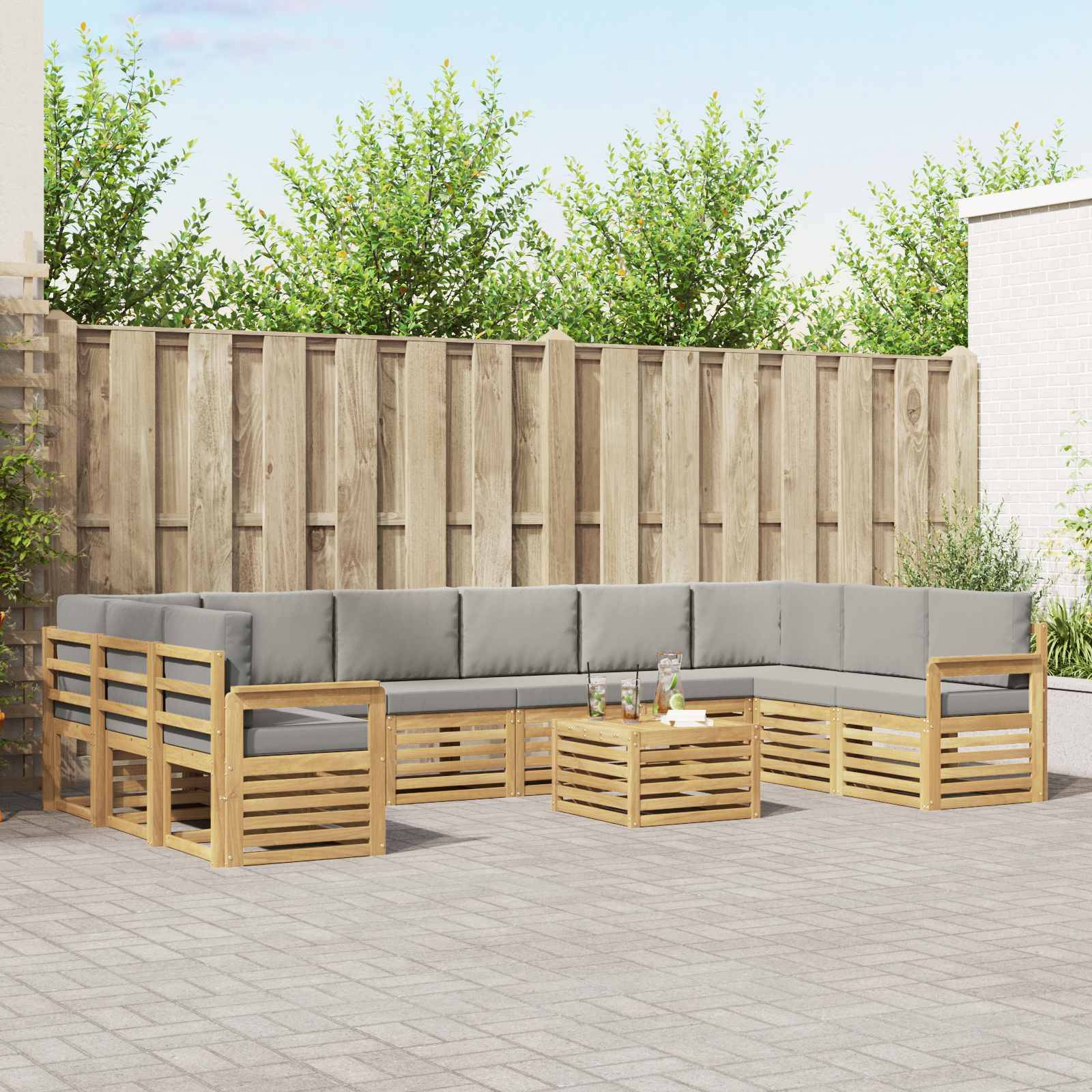 vidaXL Outdoor-Sofagarnitur 8 pcs Weiß und Hellgrau 59 x 59 x 37 cm