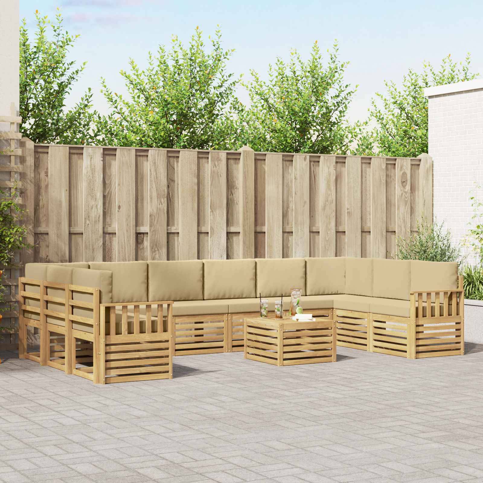 vidaXL Outdoor-Sofagarnitur 8 pcs Weiß und Beige 59 x 59 x 37 cm
