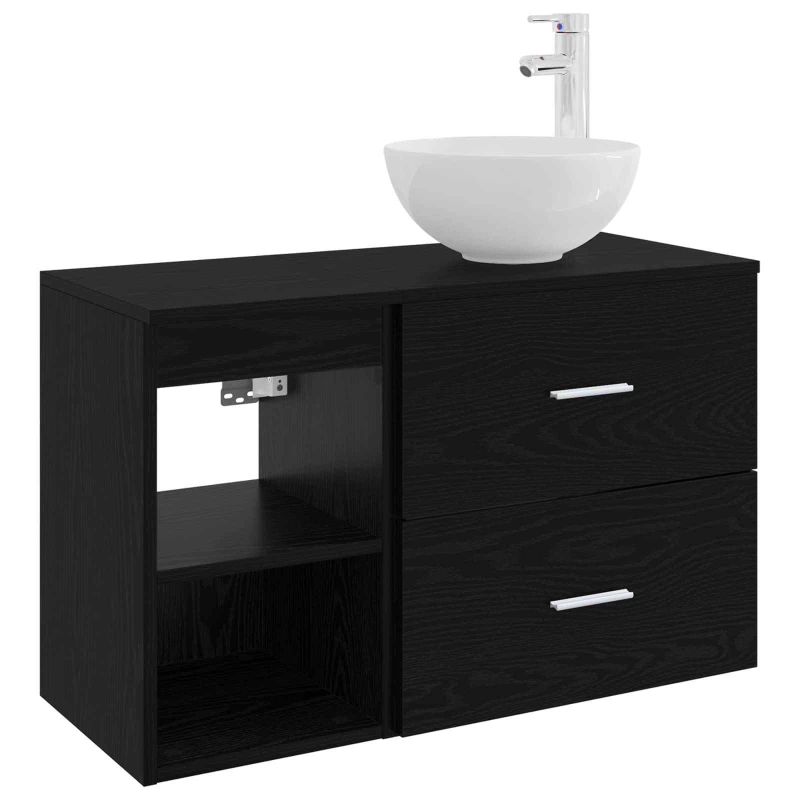 vidaXL Badezimmermöbel-Set 2 pcs Schwarze Eiche Holzwerkstoff