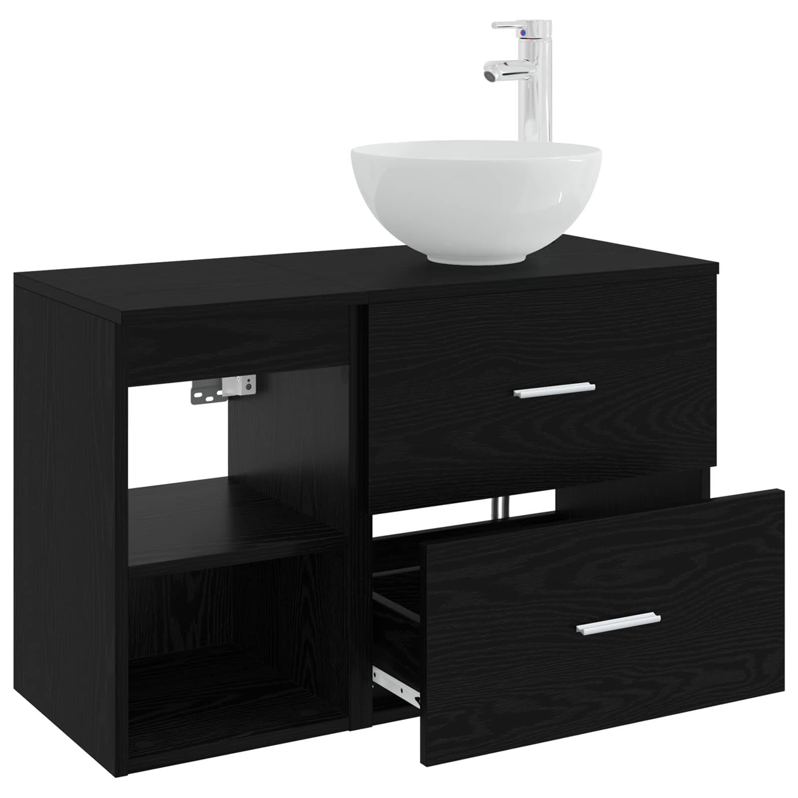 vidaXL Badezimmermöbel-Set 2 pcs Schwarze Eiche Holzwerkstoff