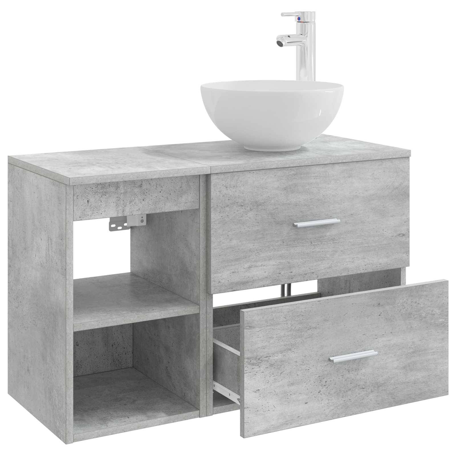 vidaXL Badezimmermöbel-Set 2 pcs Betongrau Holzwerkstoff