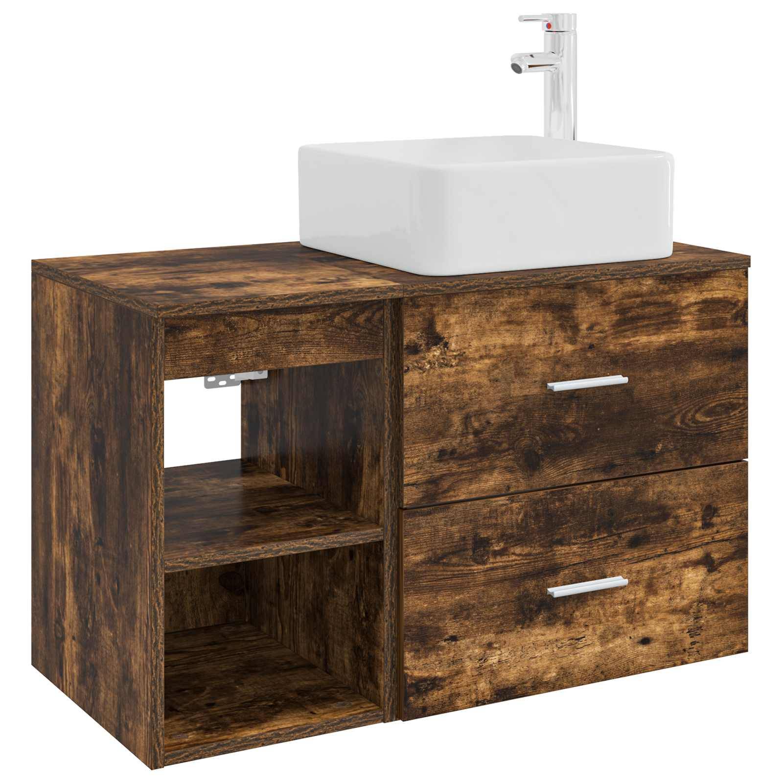 vidaXL Badezimmermöbel-Set 2 pcs Geräucherte Eiche Holzwerkstoff