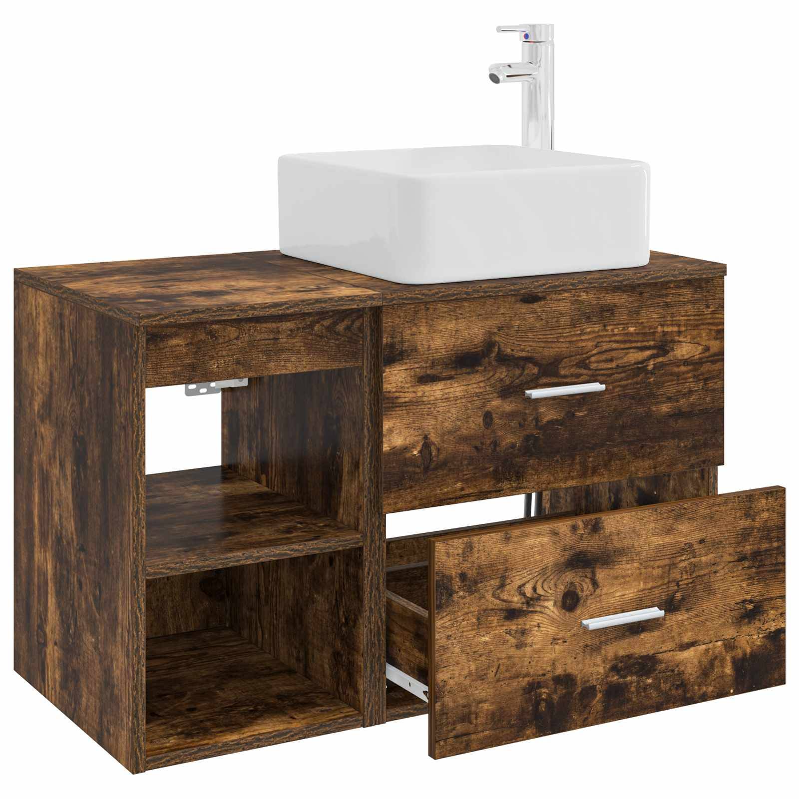vidaXL Badezimmermöbel-Set 2 pcs Geräucherte Eiche Holzwerkstoff