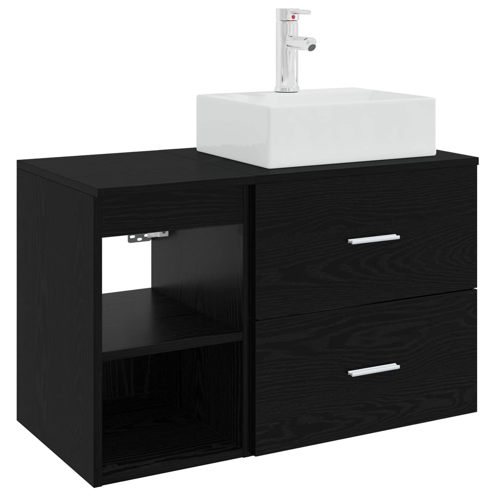 vidaXL Badezimmermöbel-Set 2 pcs Schwarze Eiche Holzwerkstoff
