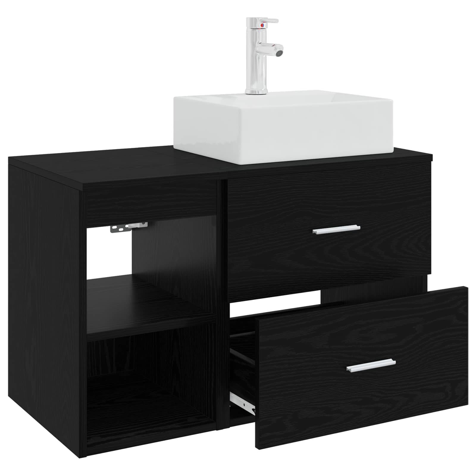 vidaXL Badezimmermöbel-Set 2 pcs Schwarze Eiche Holzwerkstoff