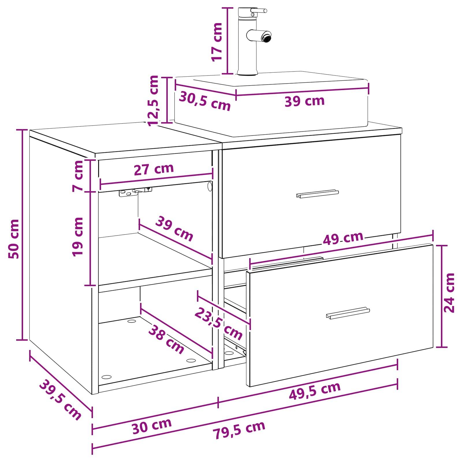 vidaXL Badezimmermöbel-Set 2 pcs Schwarze Eiche Holzwerkstoff
