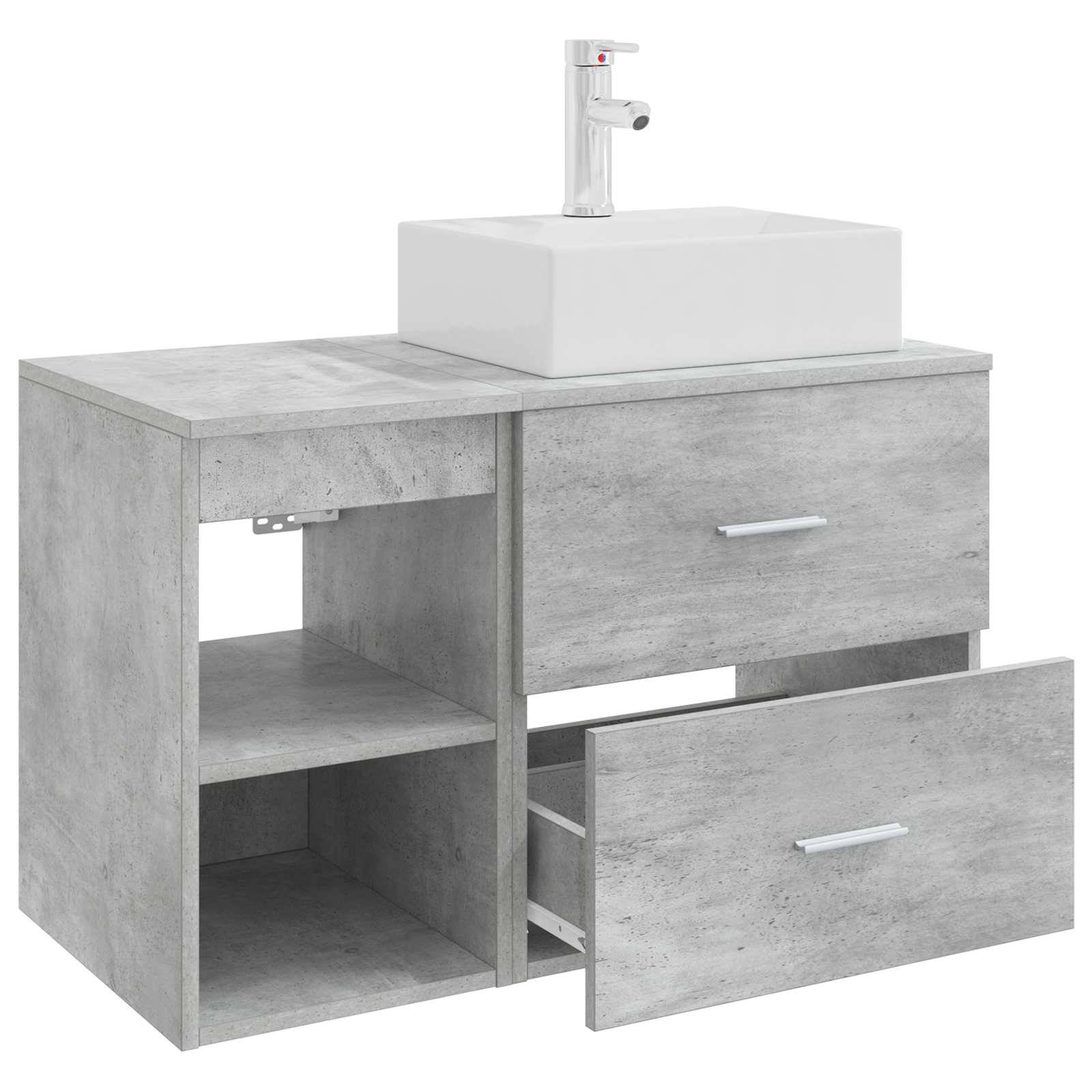 vidaXL Badezimmermöbel-Set 2 pcs Betongrau Holzwerkstoff