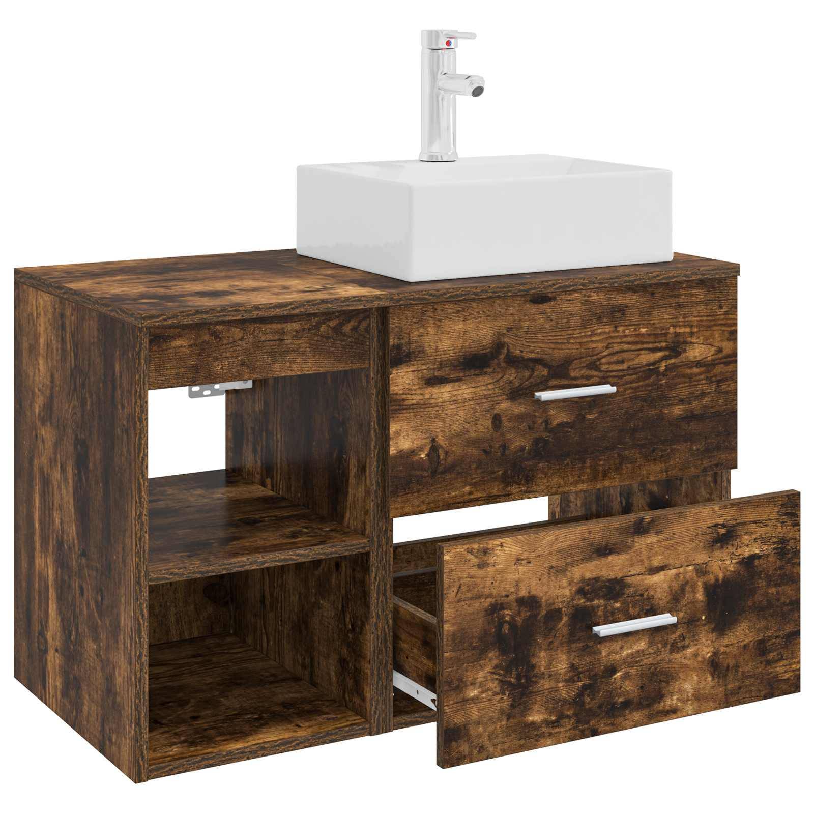 vidaXL Badezimmermöbel-Set 2 pcs Geräucherte Eiche Holzwerkstoff