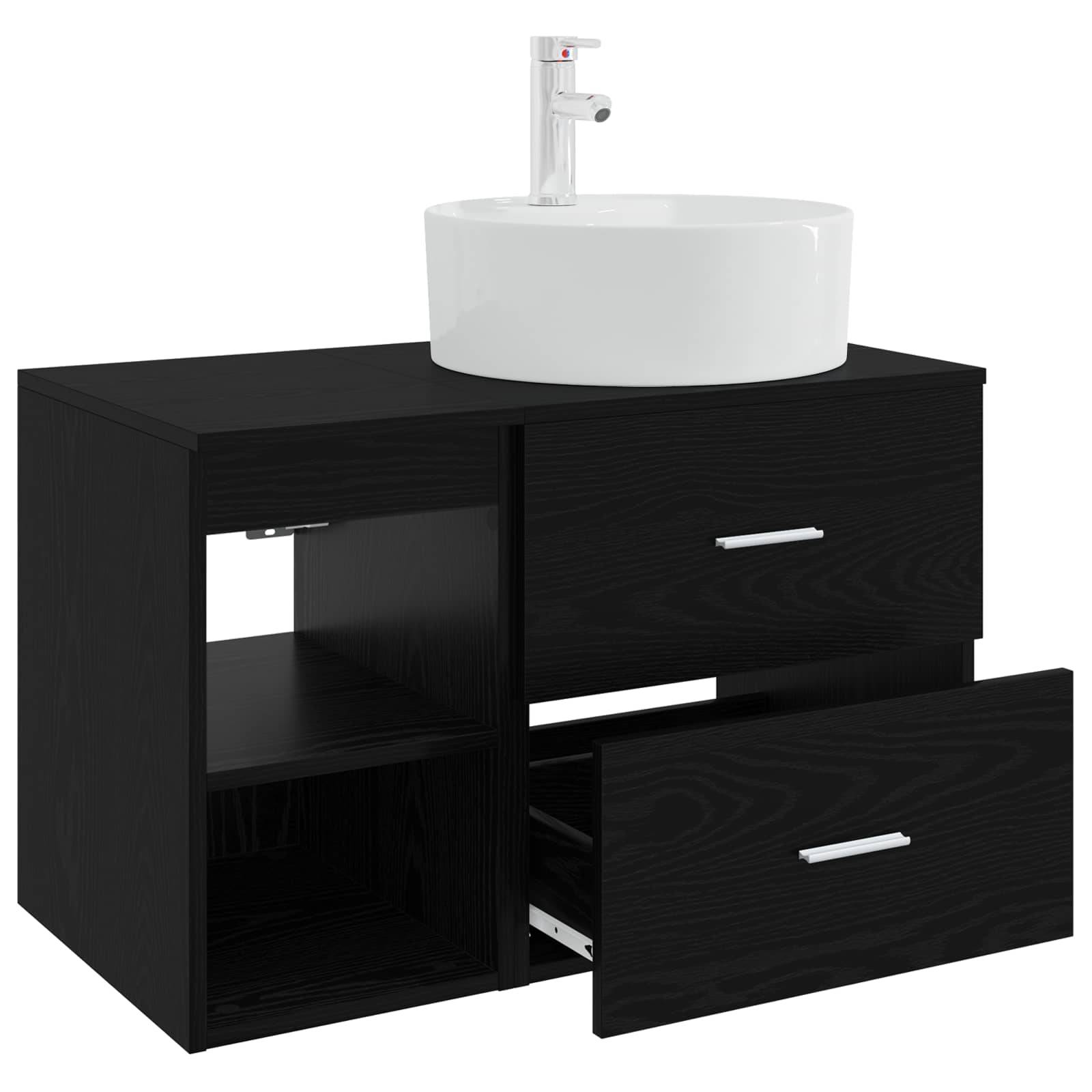 vidaXL Badezimmermöbel-Set 2 pcs Schwarze Eiche Holzwerkstoff