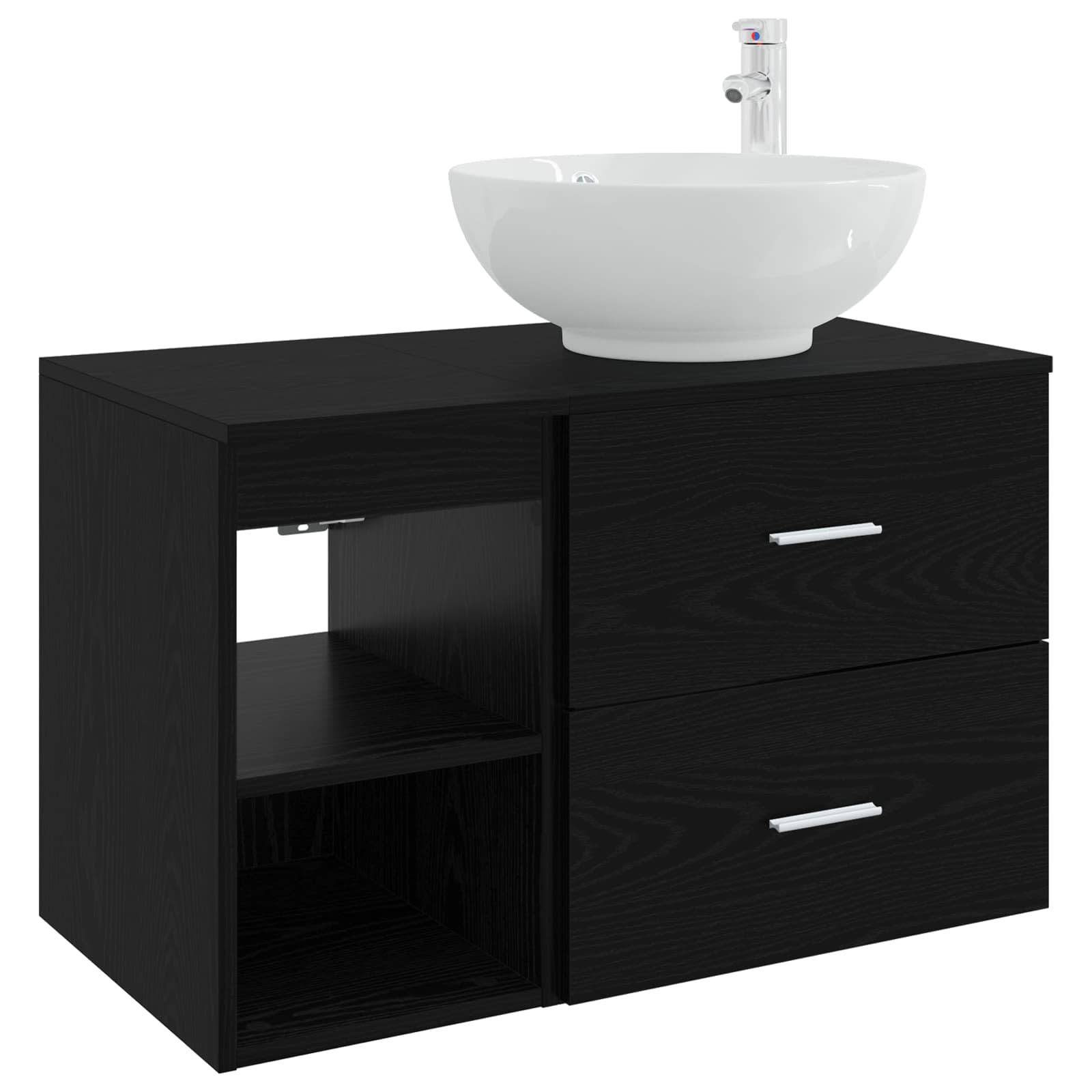 vidaXL Badezimmermöbel-Set 2 pcs Schwarze Eiche Holzwerkstoff