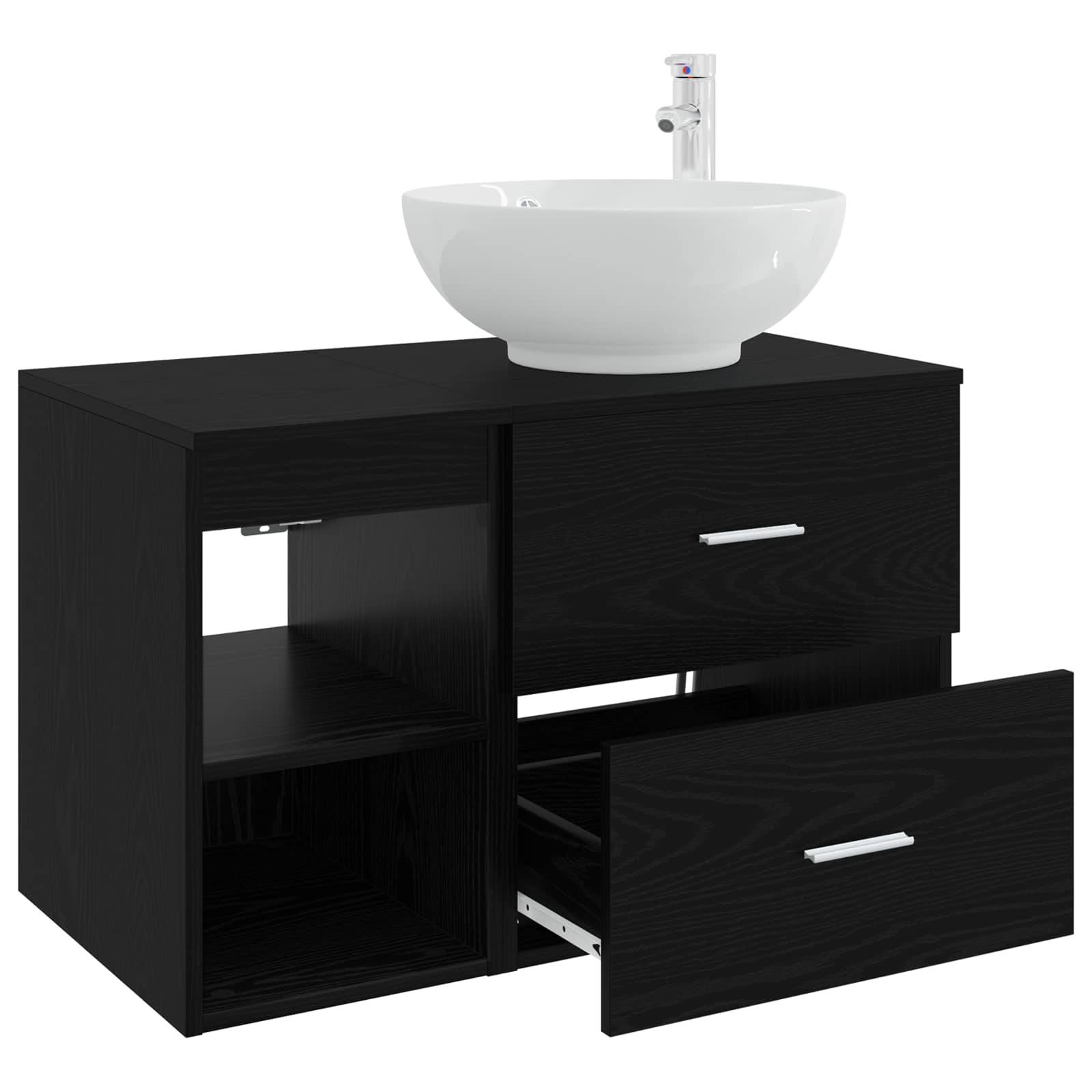 vidaXL Badezimmermöbel-Set 2 pcs Schwarze Eiche Holzwerkstoff