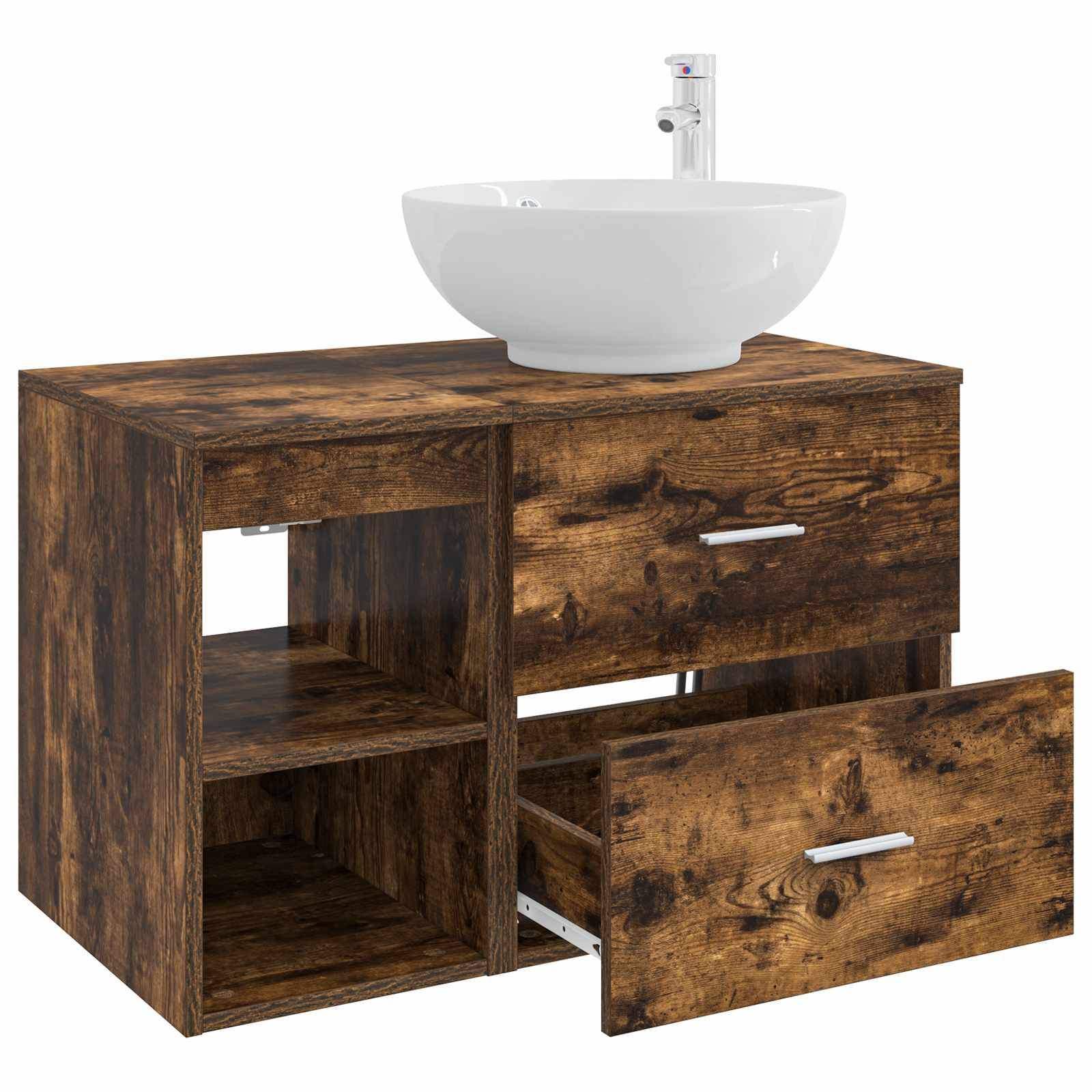vidaXL Badezimmermöbel-Set 2 pcs Geräucherte Eiche Holzwerkstoff