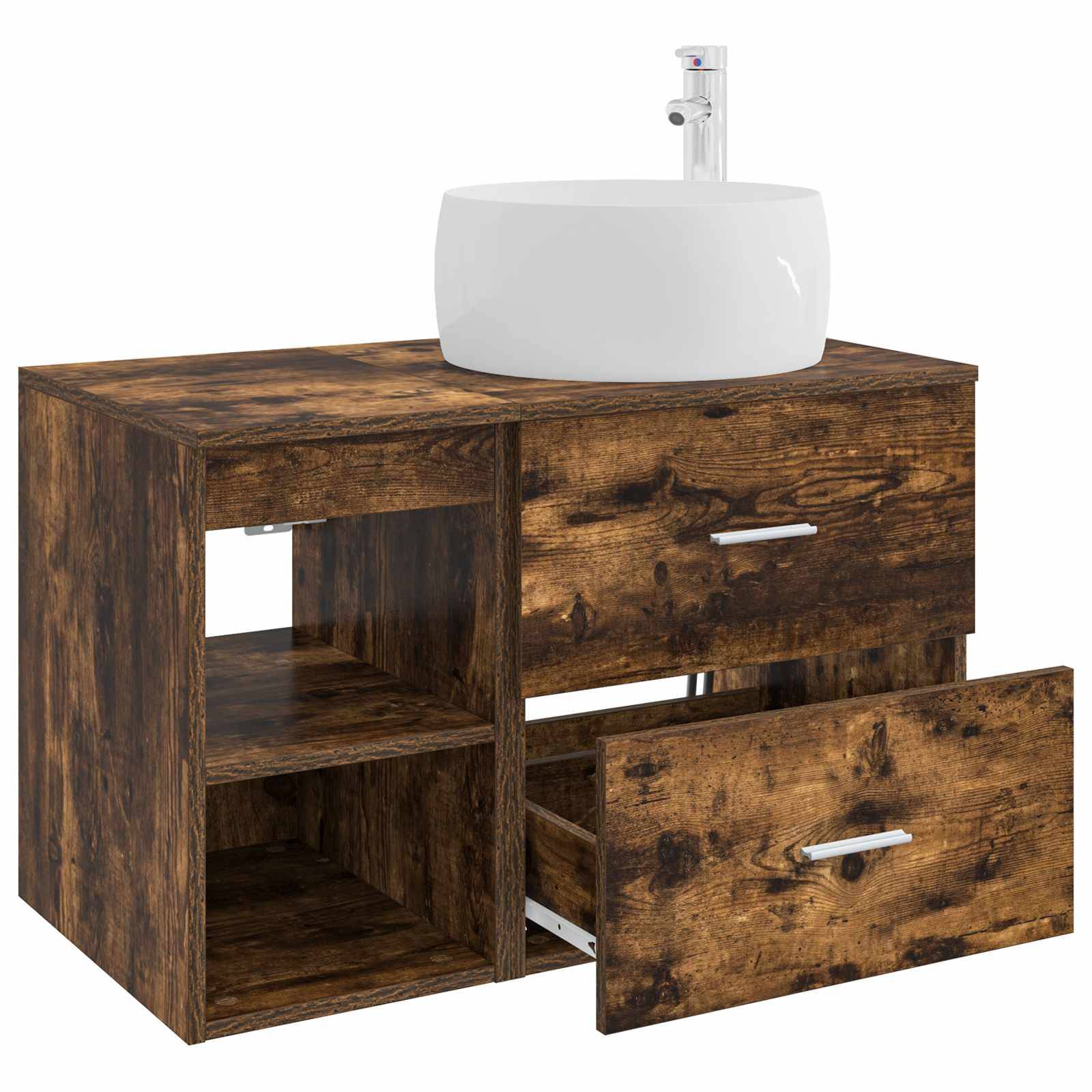 vidaXL Badezimmermöbel-Set 2 pcs Geräucherte Eiche Holzwerkstoff