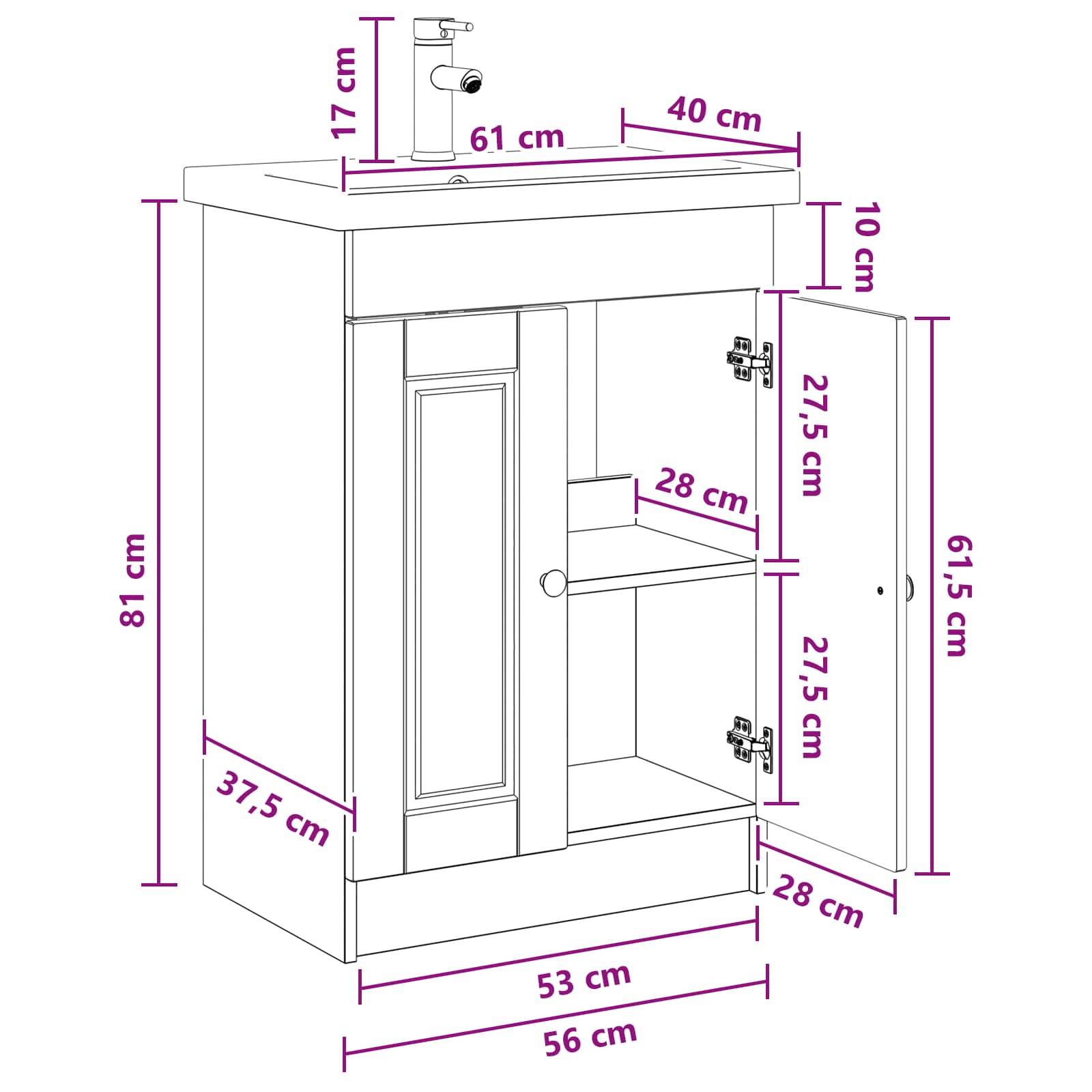 vidaXL Badezimmermöbel-Set Weiß 56 x 37,5 x 81 cm Holzwerkstoff
