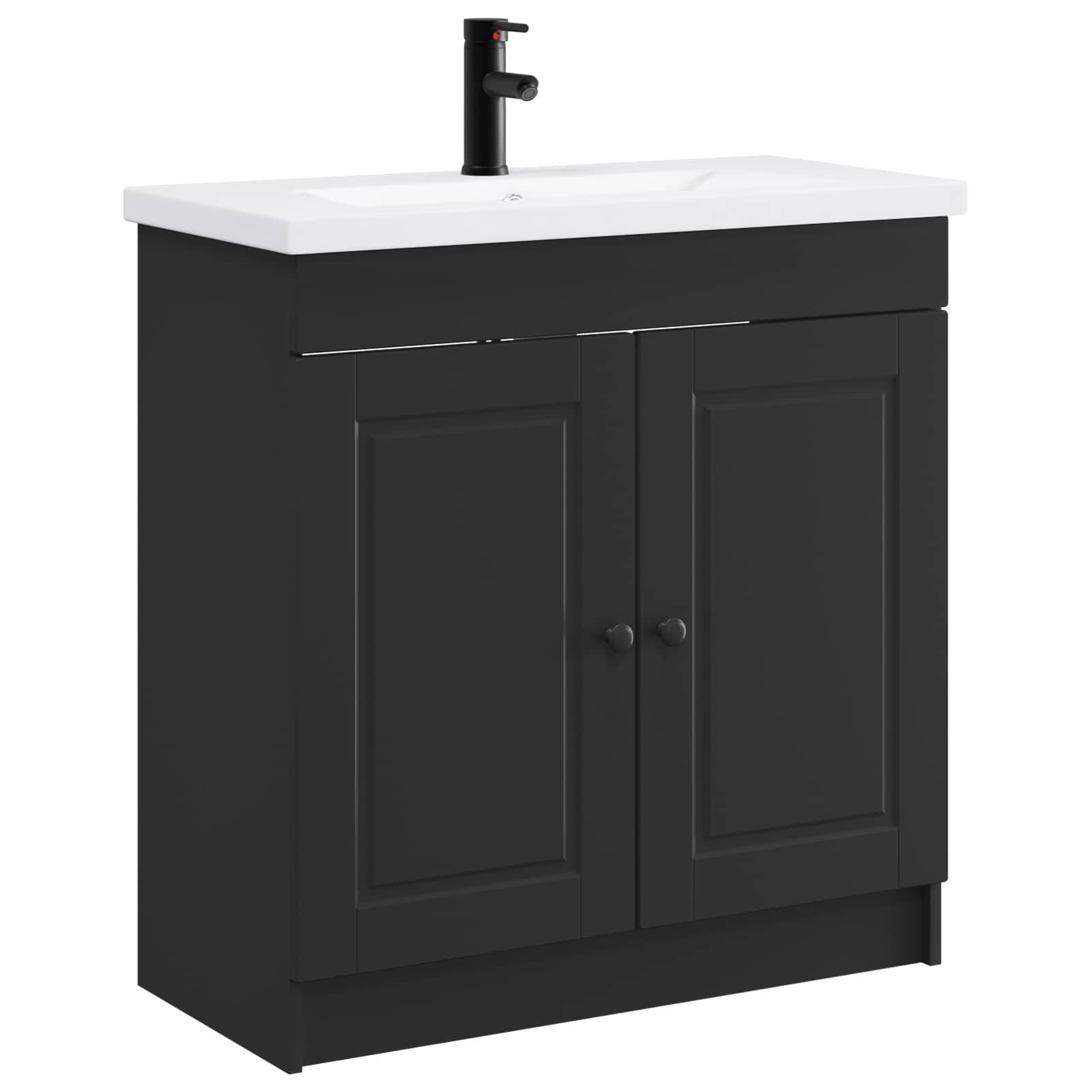 vidaXL Badezimmermöbel-Set Schwarz 56 x 37,5 x 81 cm Holzwerkstoff