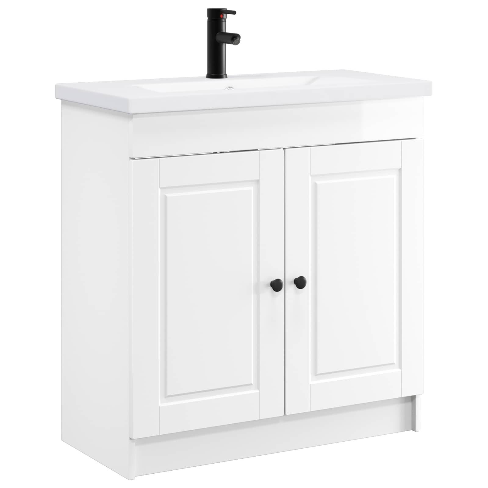 vidaXL Badezimmermöbel-Set Hochglanz Weiß 56 x 37,5 x 81 cm
