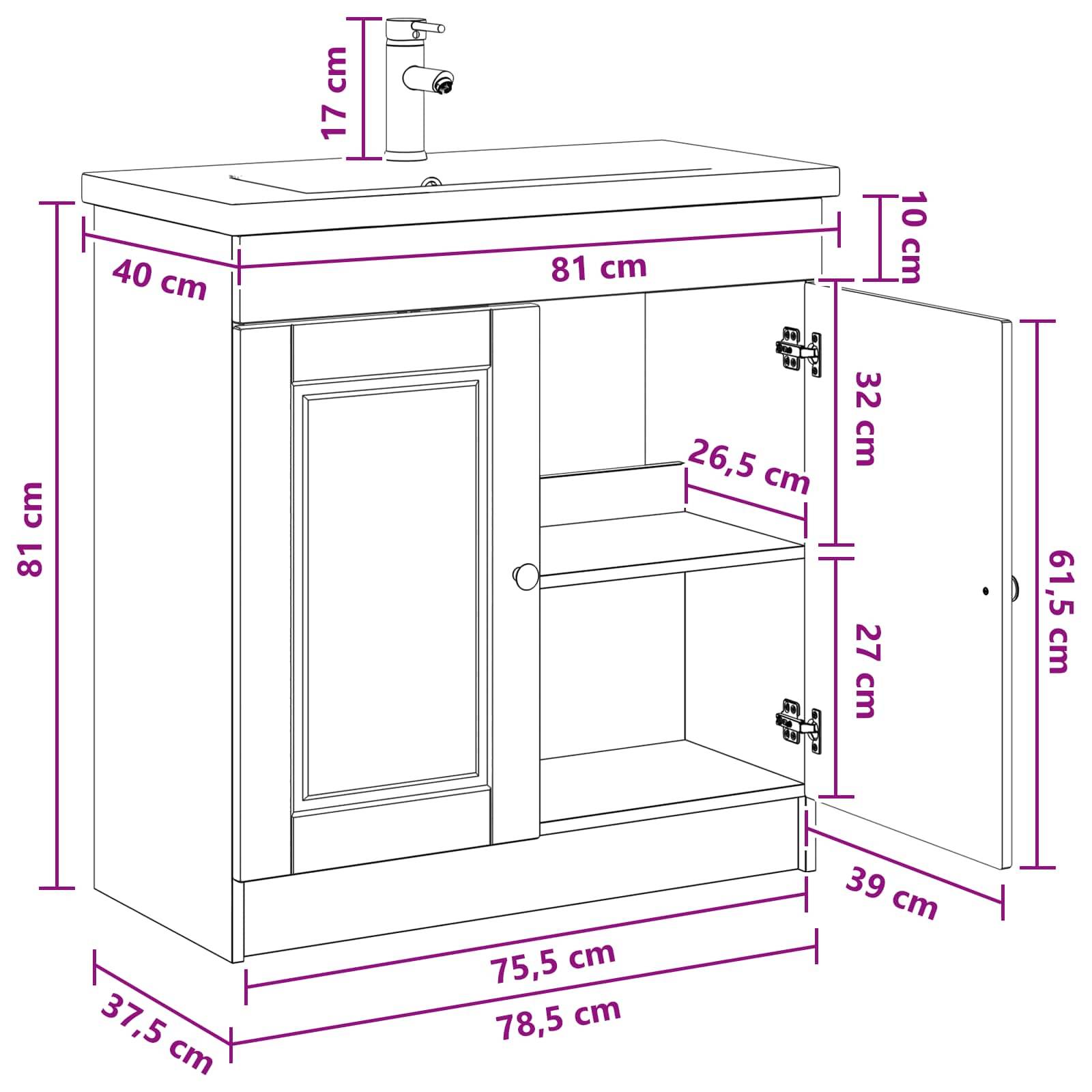 vidaXL Badezimmermöbel-Set Sonoma-Eiche 78,5 x 37,5 x 81 cm