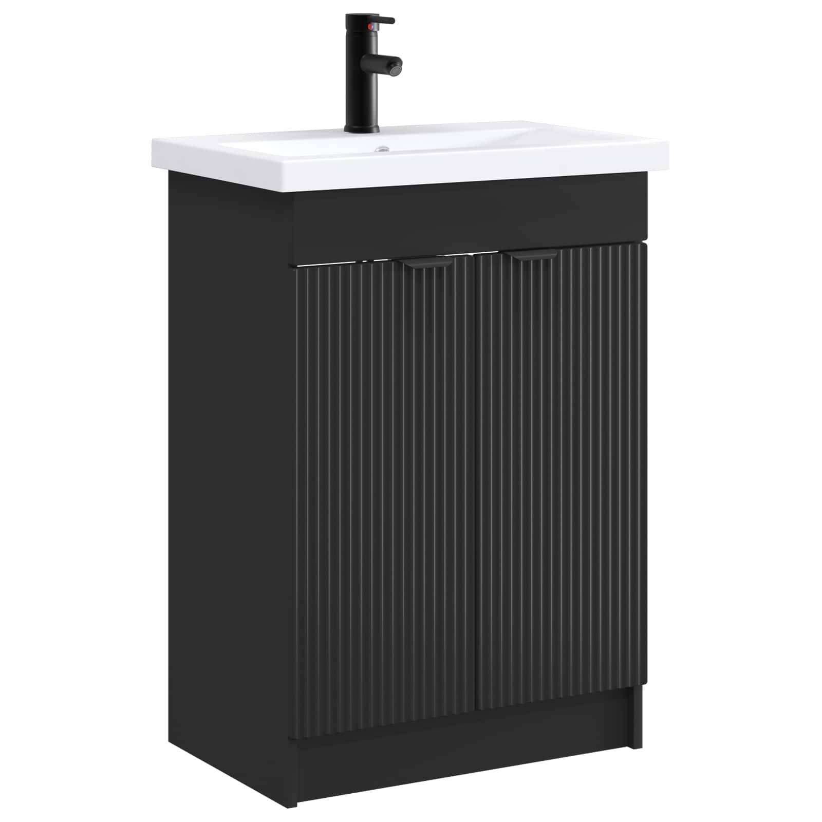 vidaXL Badezimmermöbel-Set Schwarz 56 x 37,5 x 81 cm Holzwerkstoff