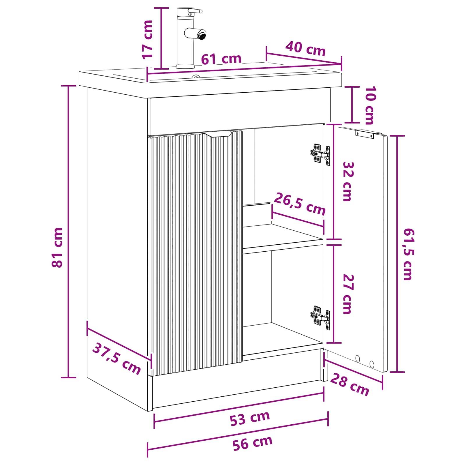 vidaXL Badezimmermöbel-Set Schwarz 56 x 37,5 x 81 cm Holzwerkstoff