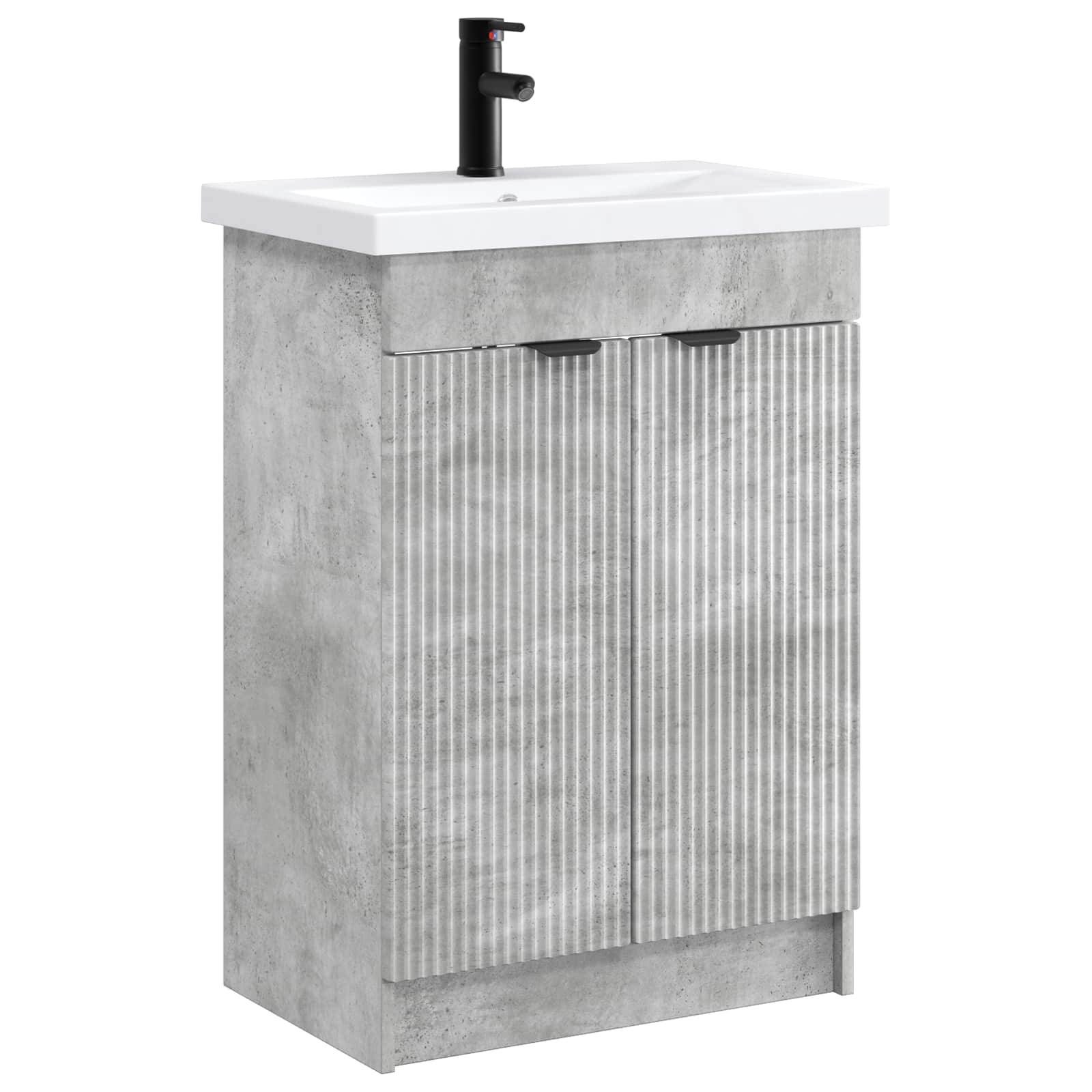 vidaXL Badezimmermöbel-Set Betongrau 56 x 37,5 x 81 cm Holzwerkstoff