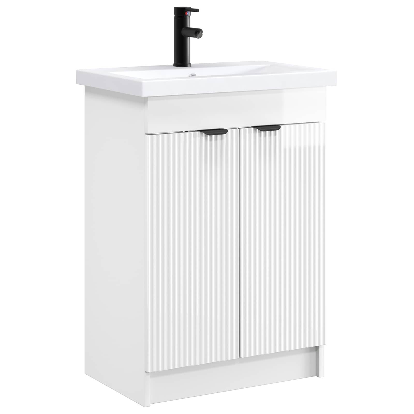 vidaXL Badezimmermöbel-Set Hochglanz Weiß 56 x 37,5 x 81 cm