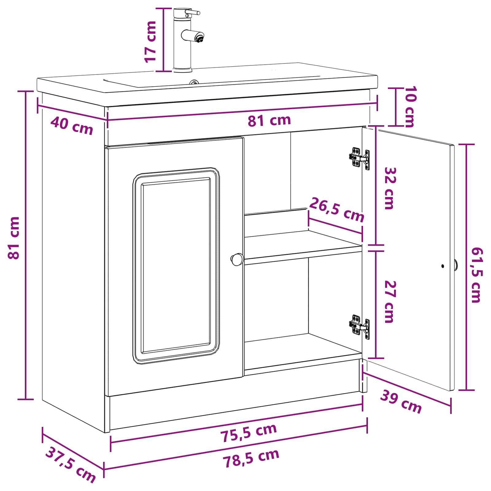 vidaXL Badezimmermöbel-Set Hochglanz Weiß 78,5 x 37,5 x 81 cm