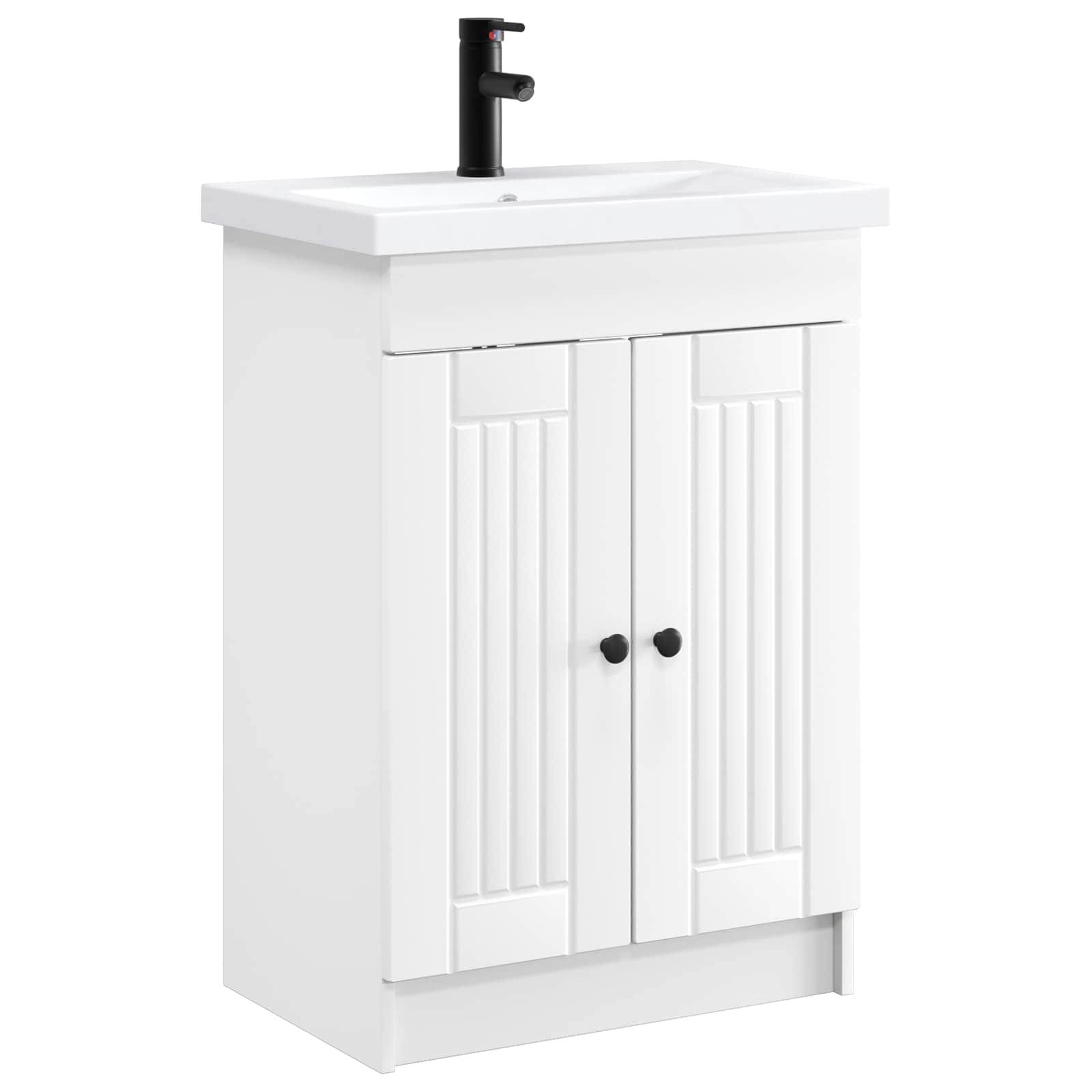 vidaXL Badezimmermöbel-Set Weiß 56 x 37,5 x 81 cm Holzwerkstoff