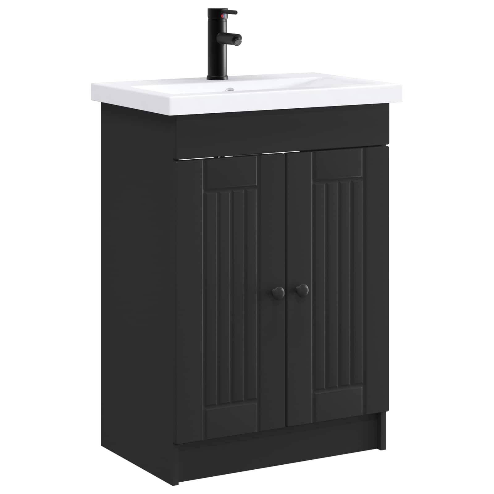 vidaXL Badezimmermöbel-Set Schwarz 56 x 37,5 x 81 cm Holzwerkstoff