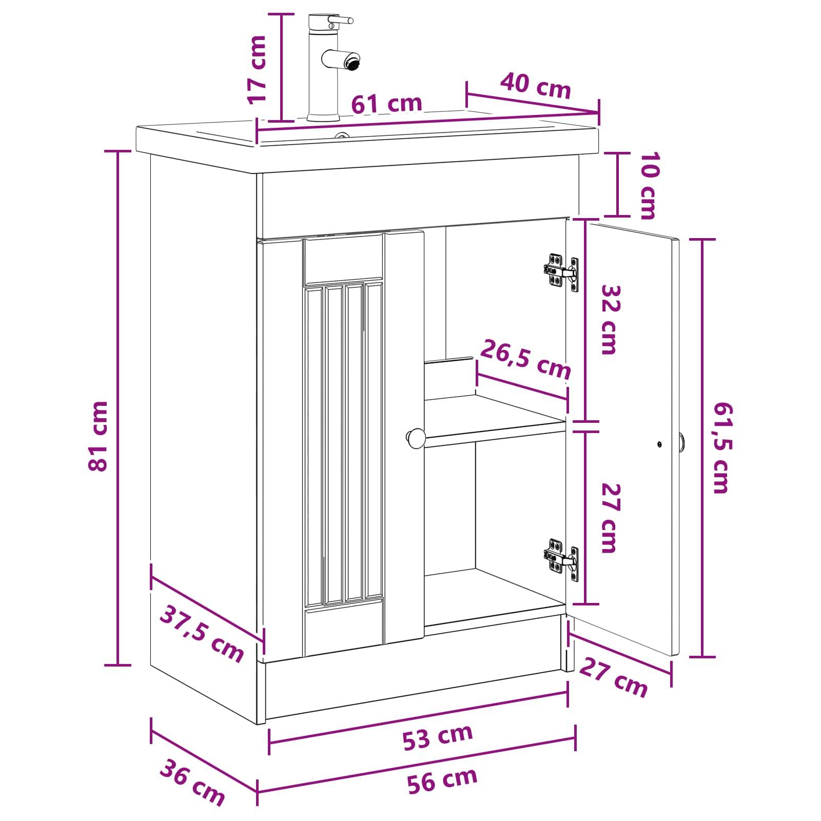 vidaXL Badezimmermöbel-Set Schwarz 56 x 37,5 x 81 cm Holzwerkstoff