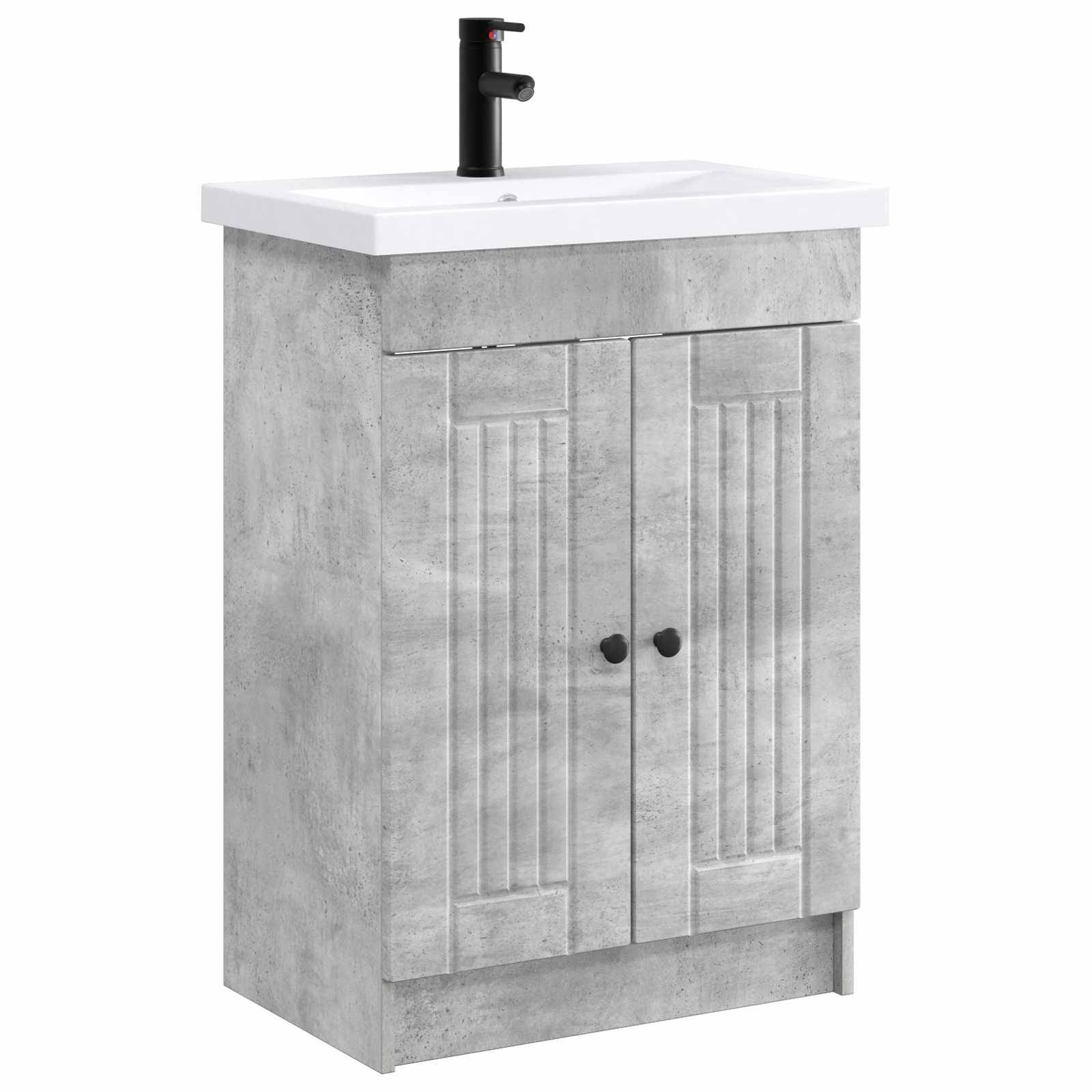 vidaXL Badezimmermöbel-Set Betongrau 56 x 37,5 x 81 cm Holzwerkstoff