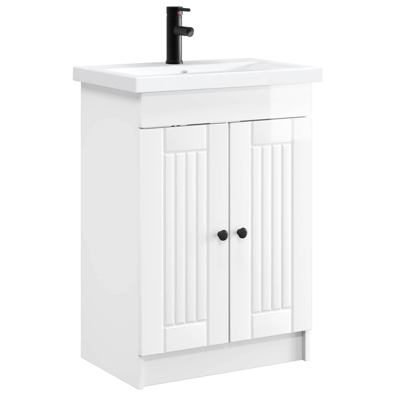 vidaXL Badezimmermöbel-Set Hochglanz Weiß 56 x 37,5 x 81 cm