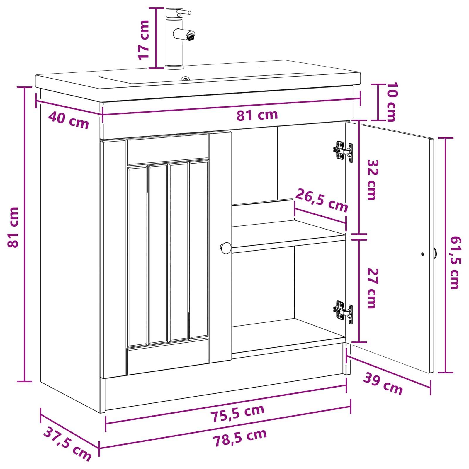 vidaXL Badezimmermöbel-Set Weiß 78,5 x 37,5 x 81 cm Holzwerkstoff