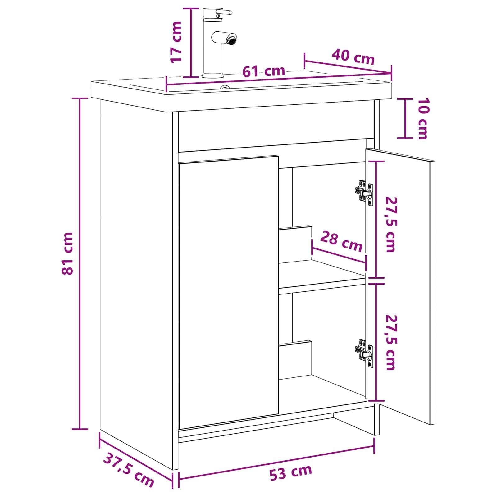 vidaXL Badezimmermöbel-Set Schwarze Eiche 61 x 40 x 84,5 cm