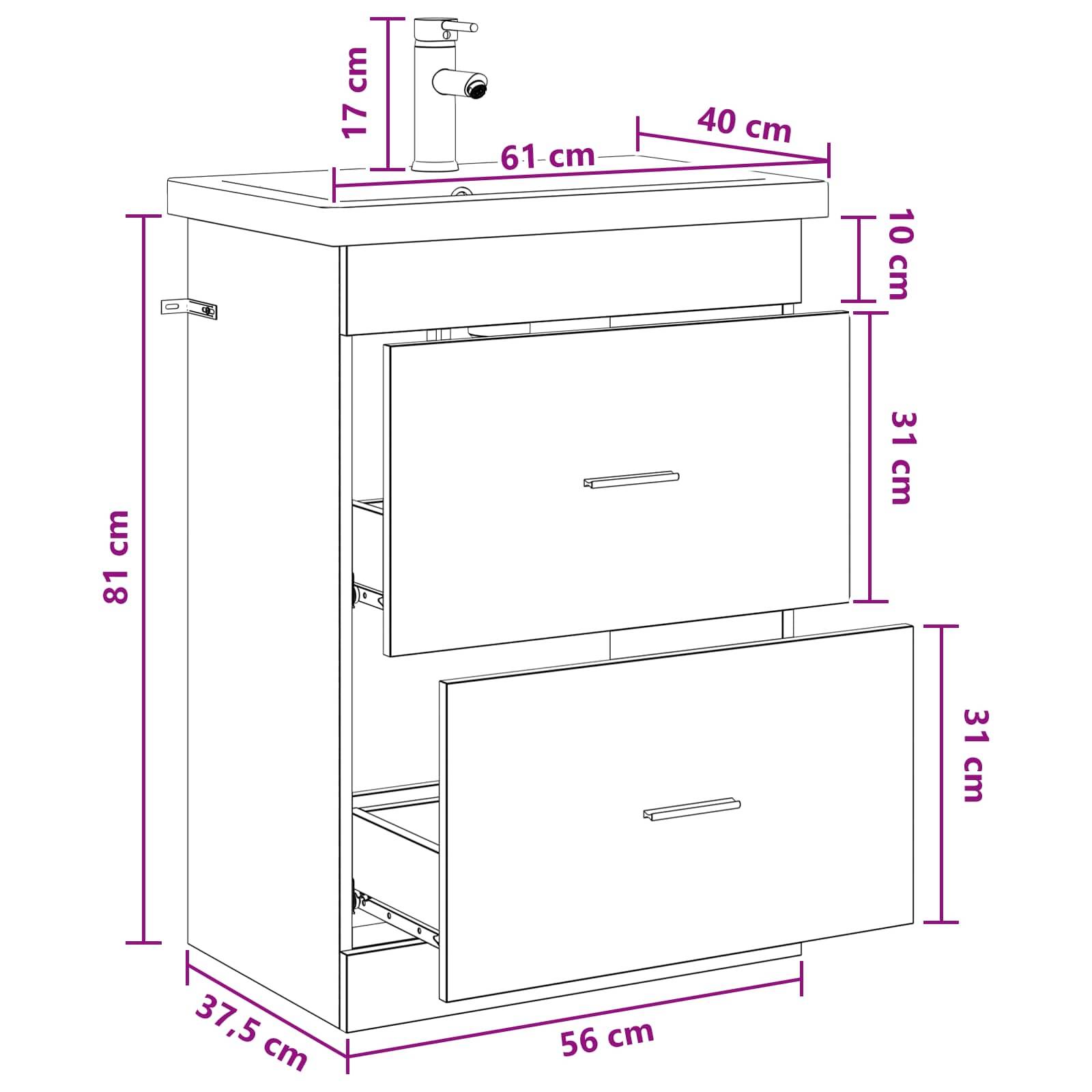 vidaXL Badezimmermöbel-Set Weiß 61 x 40 x 84,5 cm Holzwerkstoff
