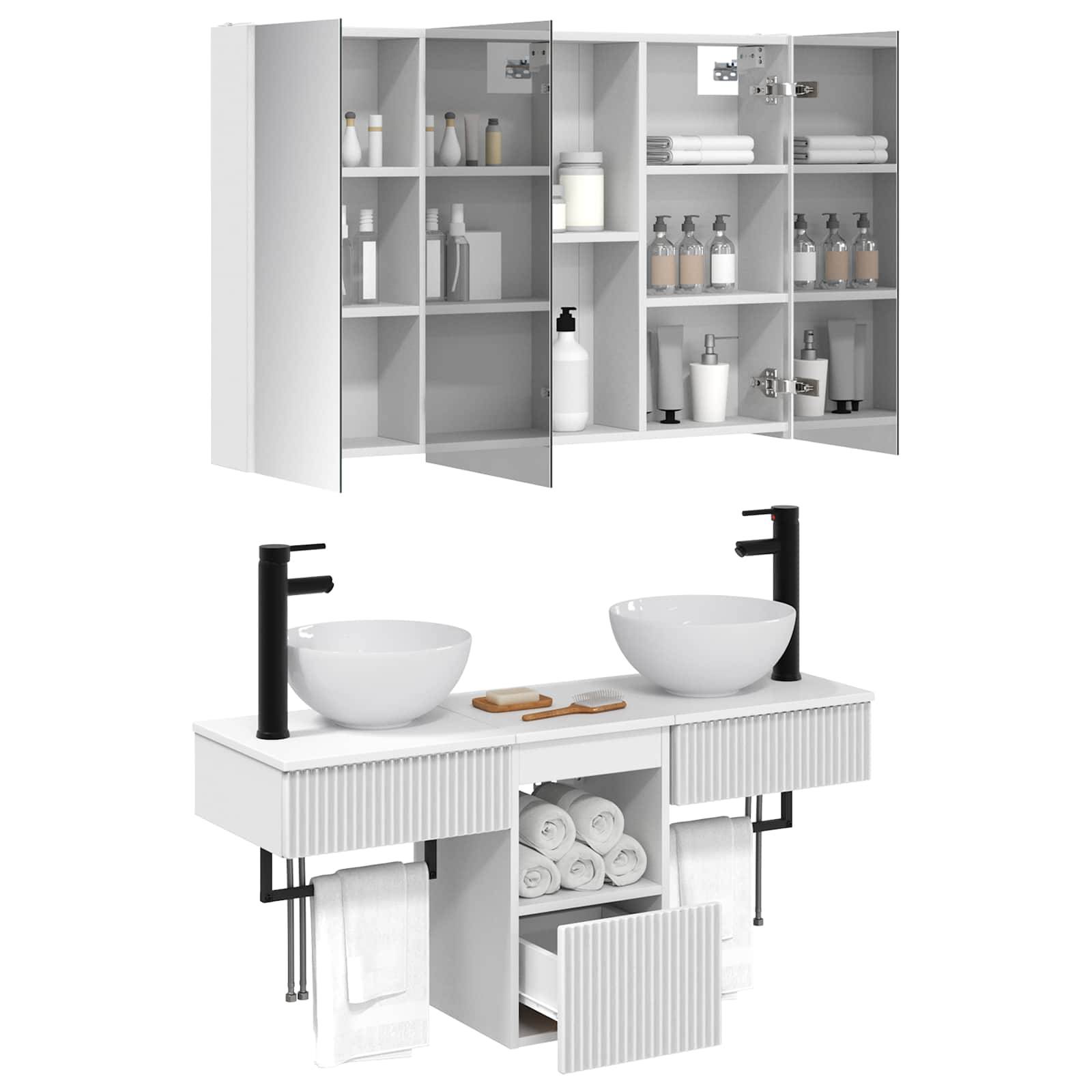 vidaXL Badezimmerschrank-Set 4 pcs Weiß 103,5 x 15,5 x 70 cm