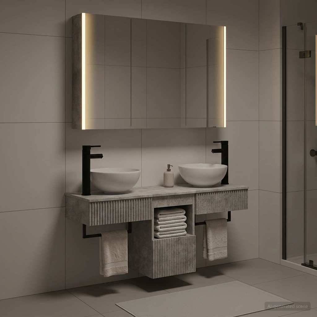 vidaXL Badezimmerschrank-Set 4 pcs Betongrau 103,5 x 15,5 x 70 cm