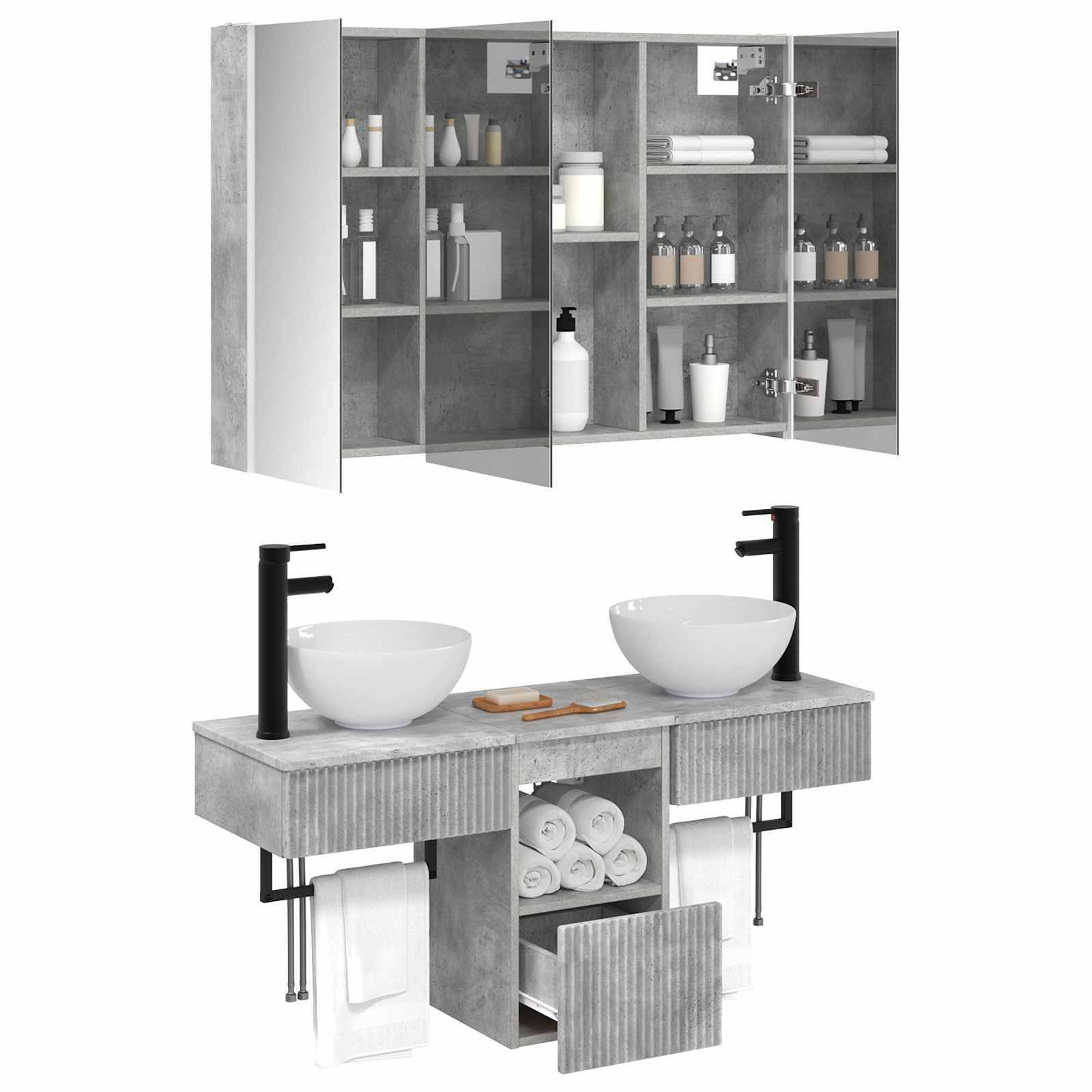vidaXL Badezimmerschrank-Set 4 pcs Betongrau 103,5 x 15,5 x 70 cm