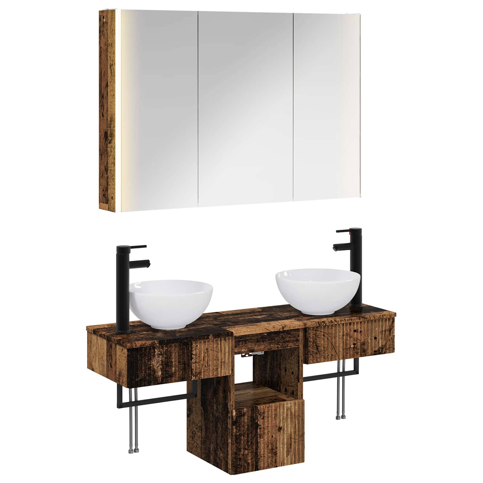 vidaXL Badezimmerschrank-Set 4 pcs Altholz 103,5 x 15,5 x 70 cm